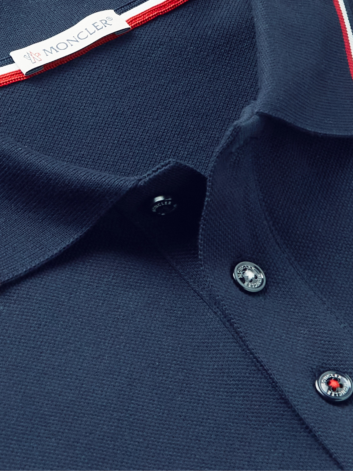 Shop Moncler Logo-appliquéd Striped Cotton-piqué Polo Shirt In Blue