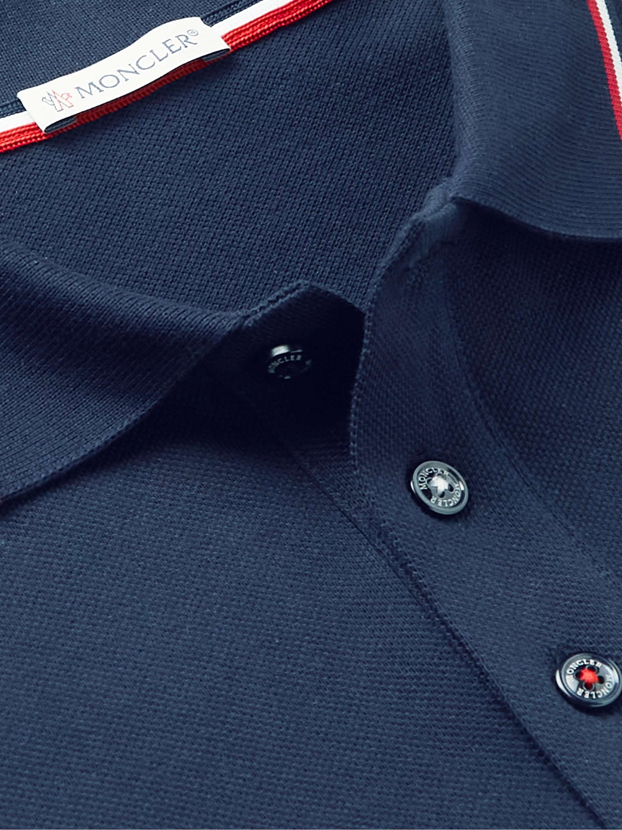 MONCLER 로고 아플리케 스트라이프 코튼 피케 폴로 셔츠