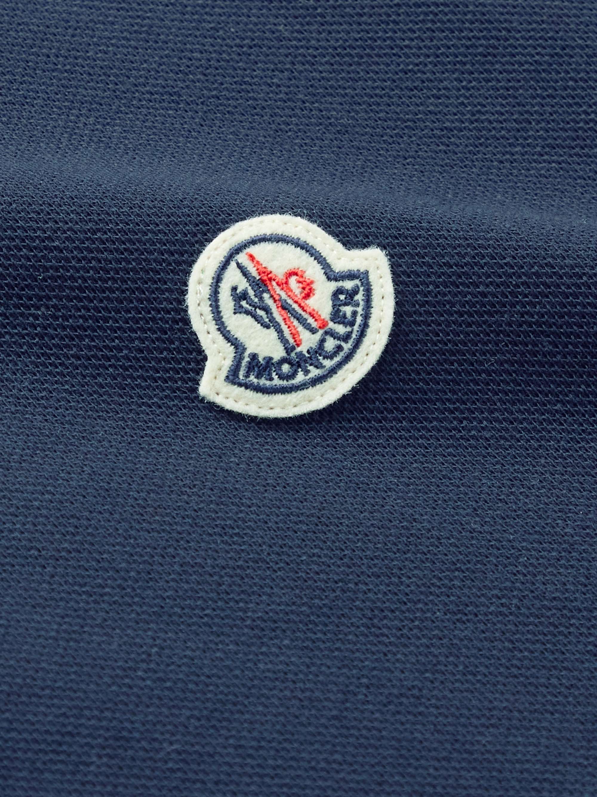MONCLER 로고 아플리케 스트라이프 코튼 피케 폴로 셔츠