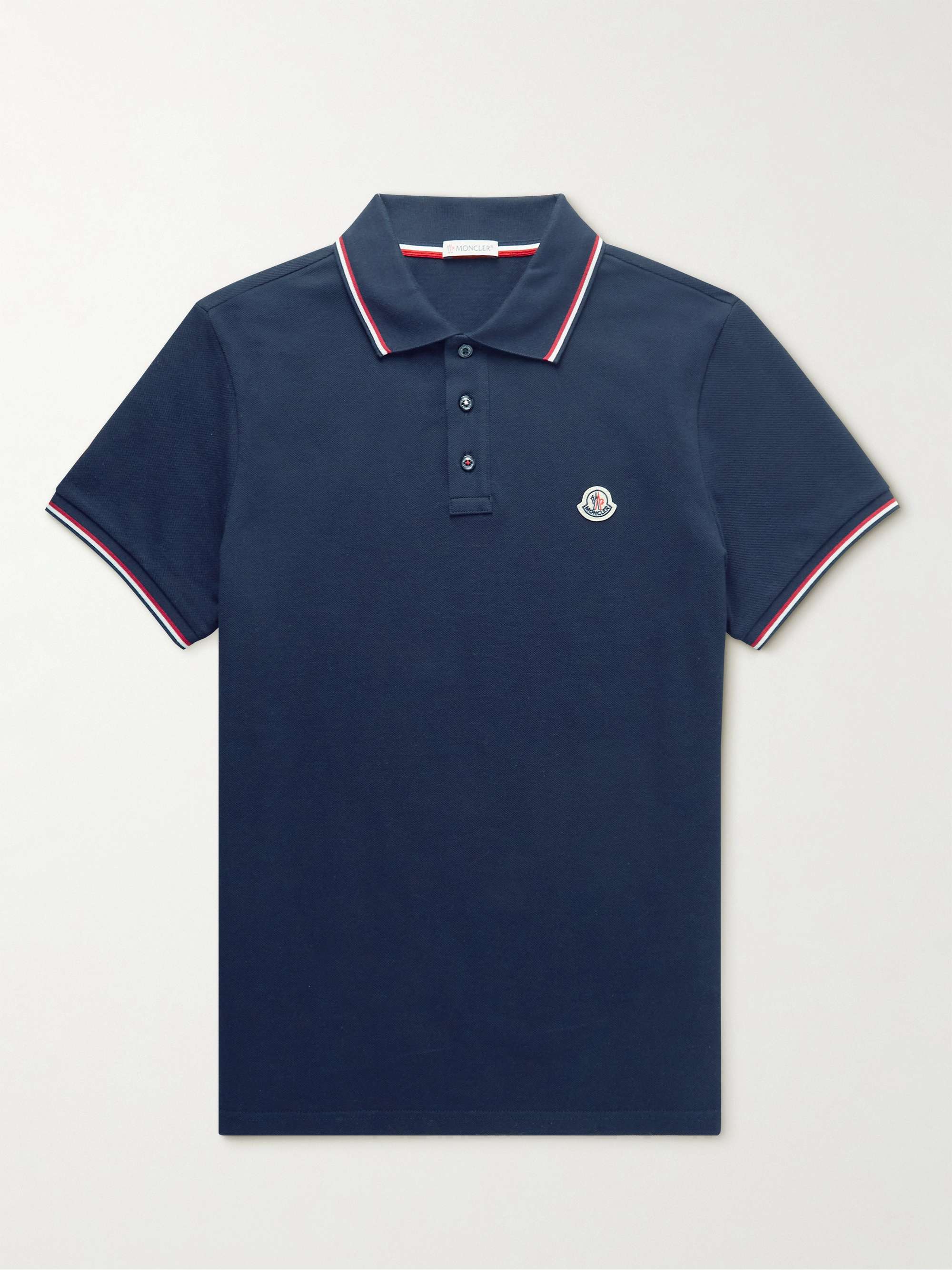 MONCLER Logo-Appliquéd Striped Cotton-Piqué Polo Shirt for Men | MR PORTER