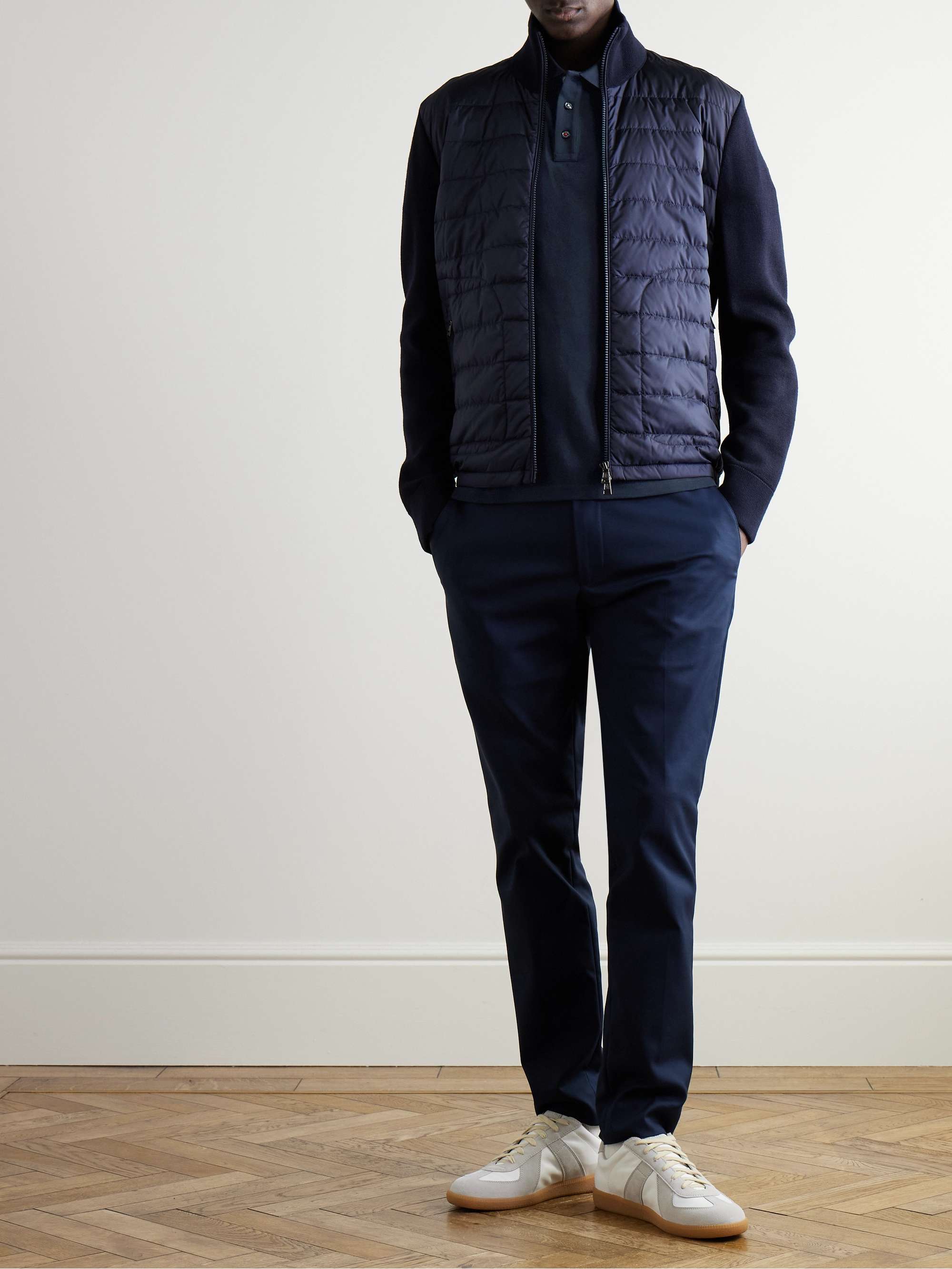 MONCLER 로고 아플리케 스트라이프 코튼 피케 폴로 셔츠