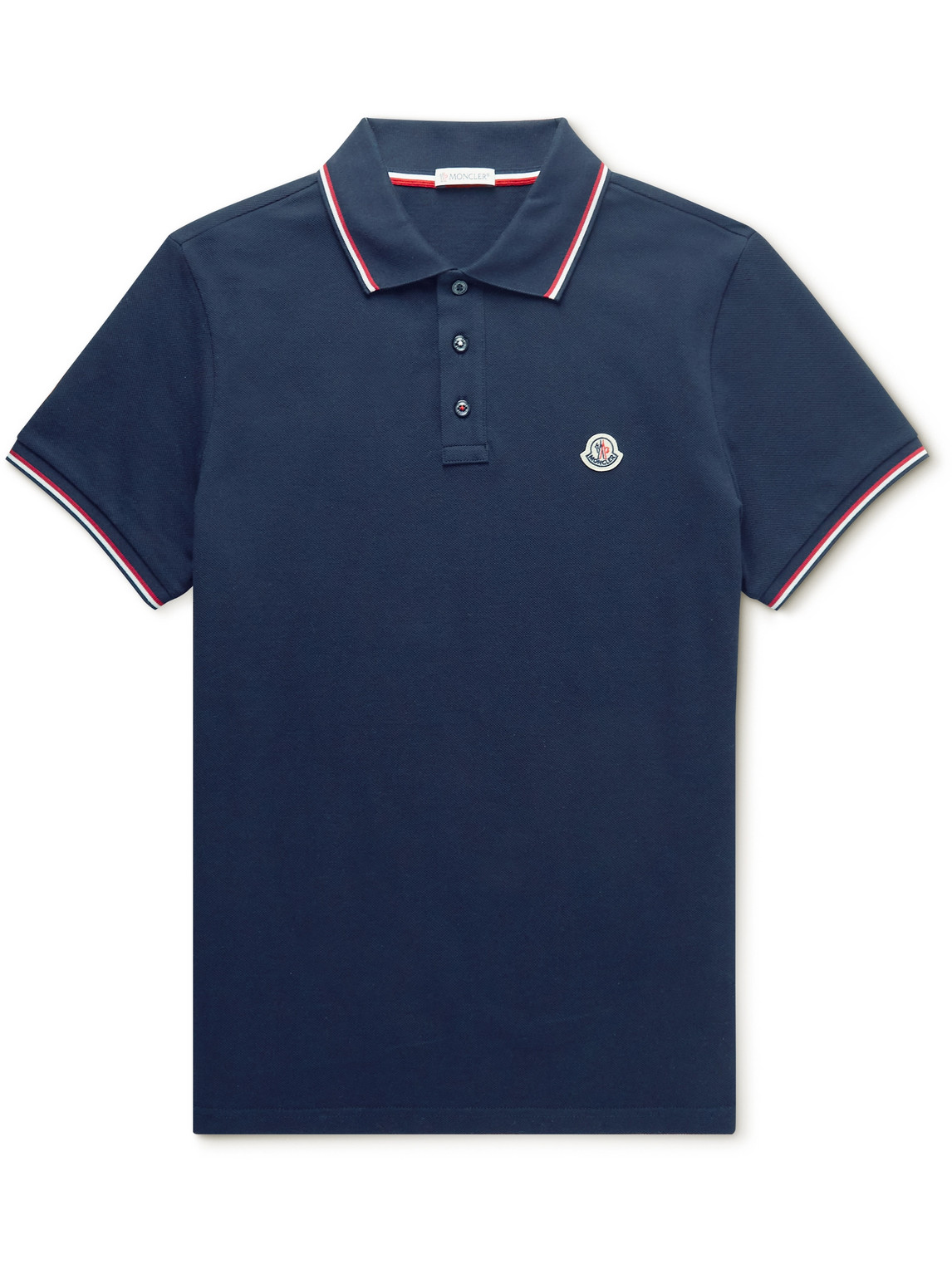 Shop Moncler Logo-appliquéd Striped Cotton-piqué Polo Shirt In Blue