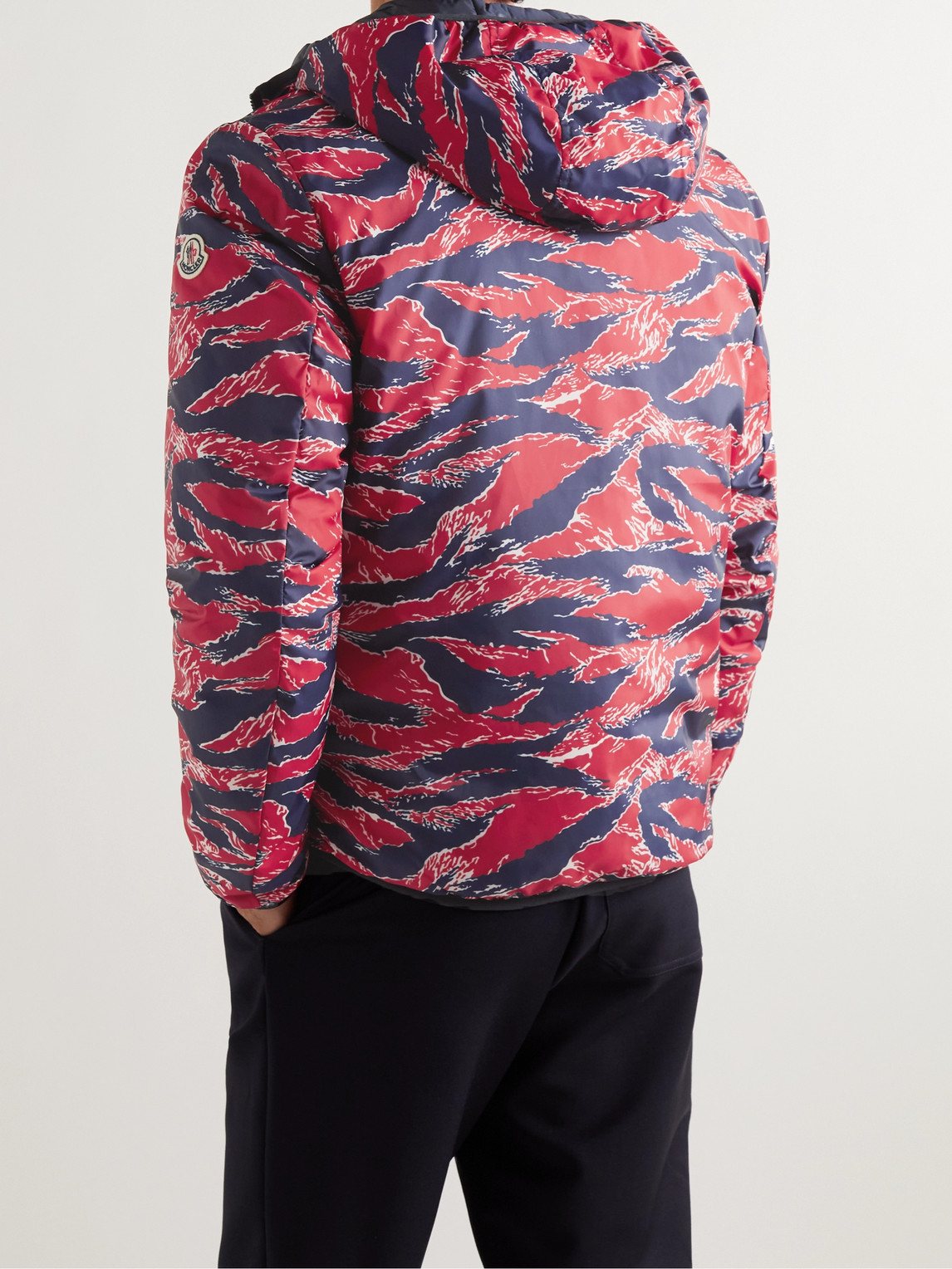 Moncler Bressay Reversible Printed Shell Hooded Down Jacket In Red