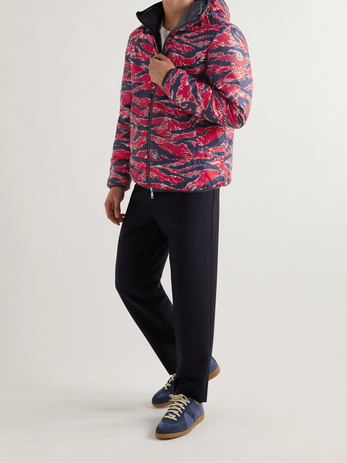 Moncler Bressay Reversible Printed Shell Hooded Down Jacket In Red