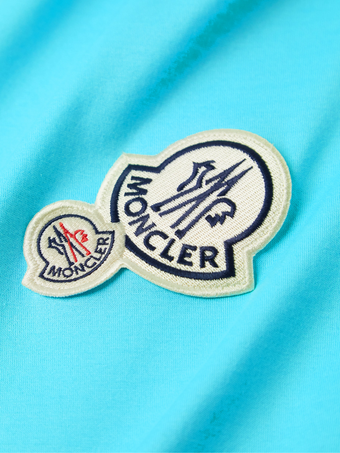 Moncler Archivio Double Logo Patch Cotton T-shirt In Blue