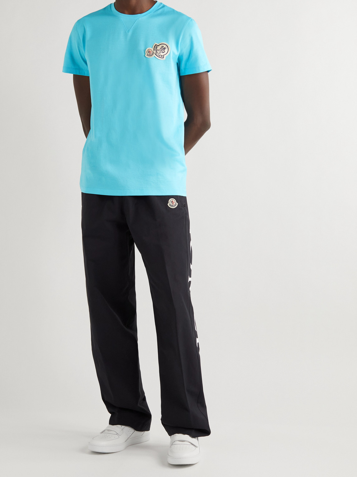 Moncler Archivio Double Logo Patch Cotton T-shirt In Blue