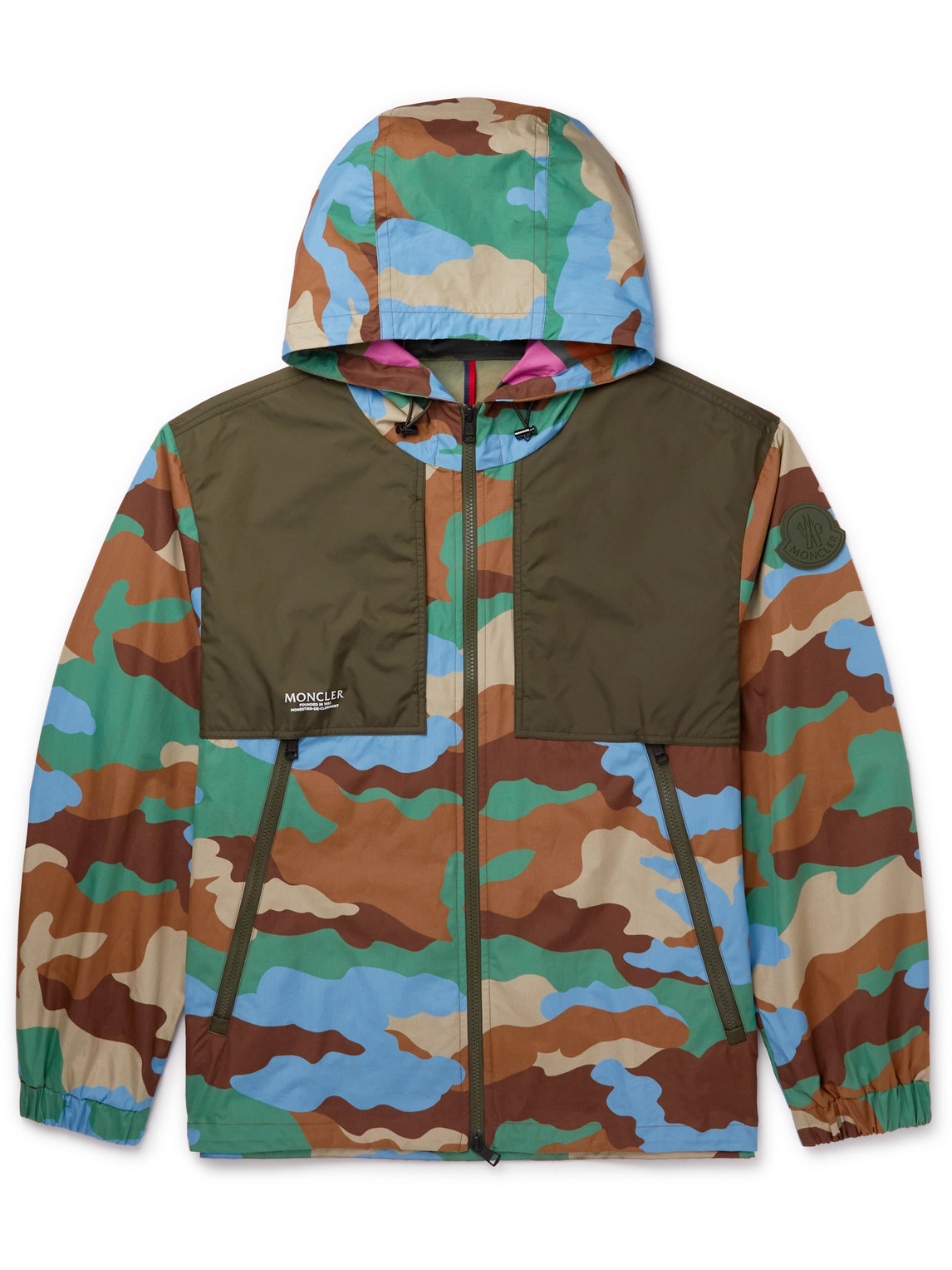 Shop Moncler Kounde Panelled Camouflage-print Shell Hooded Jacket In Multi