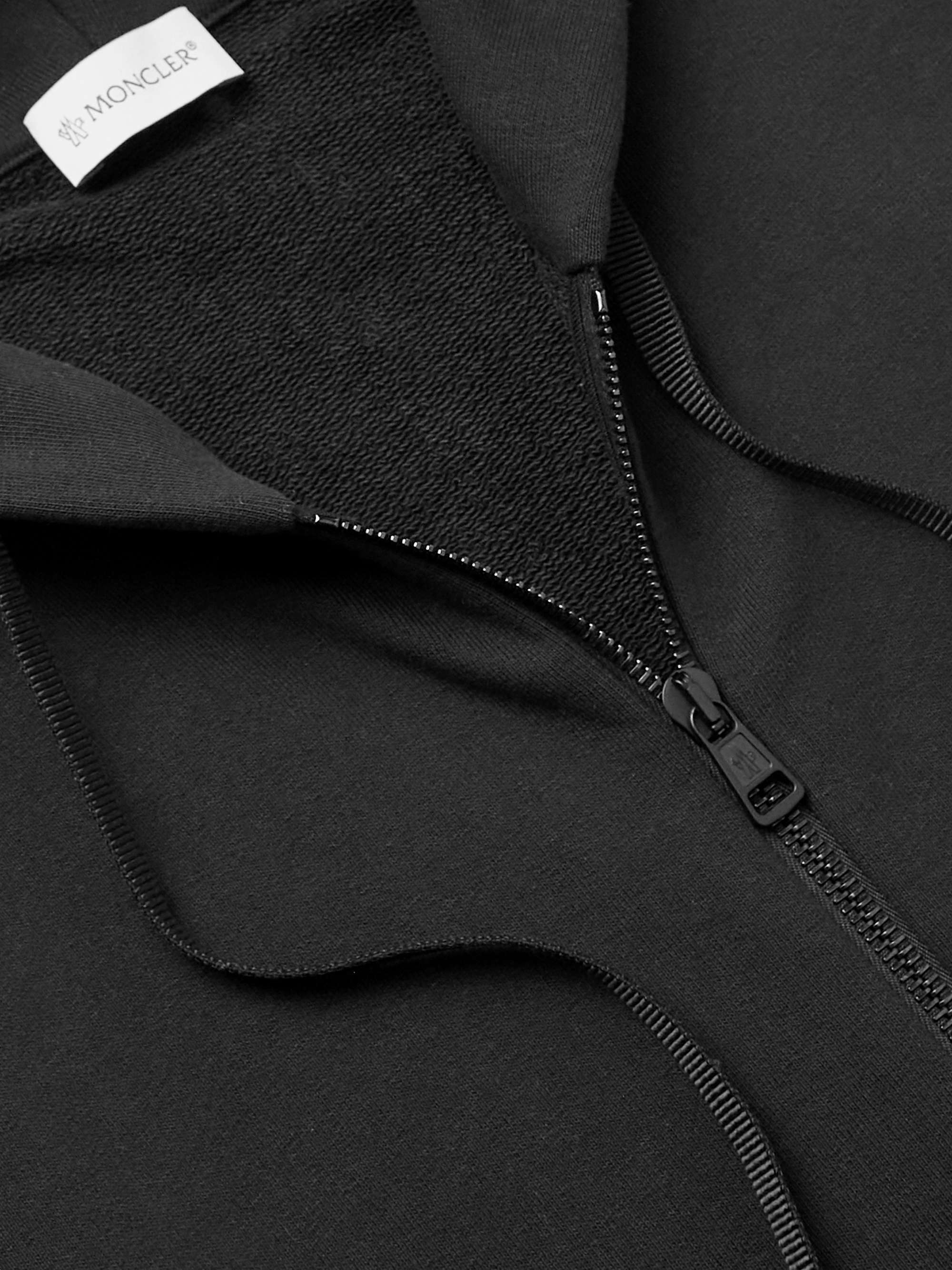 MONCLER Logo-Embroidered Striped Cotton-Jersey Zip-Up Hoodie