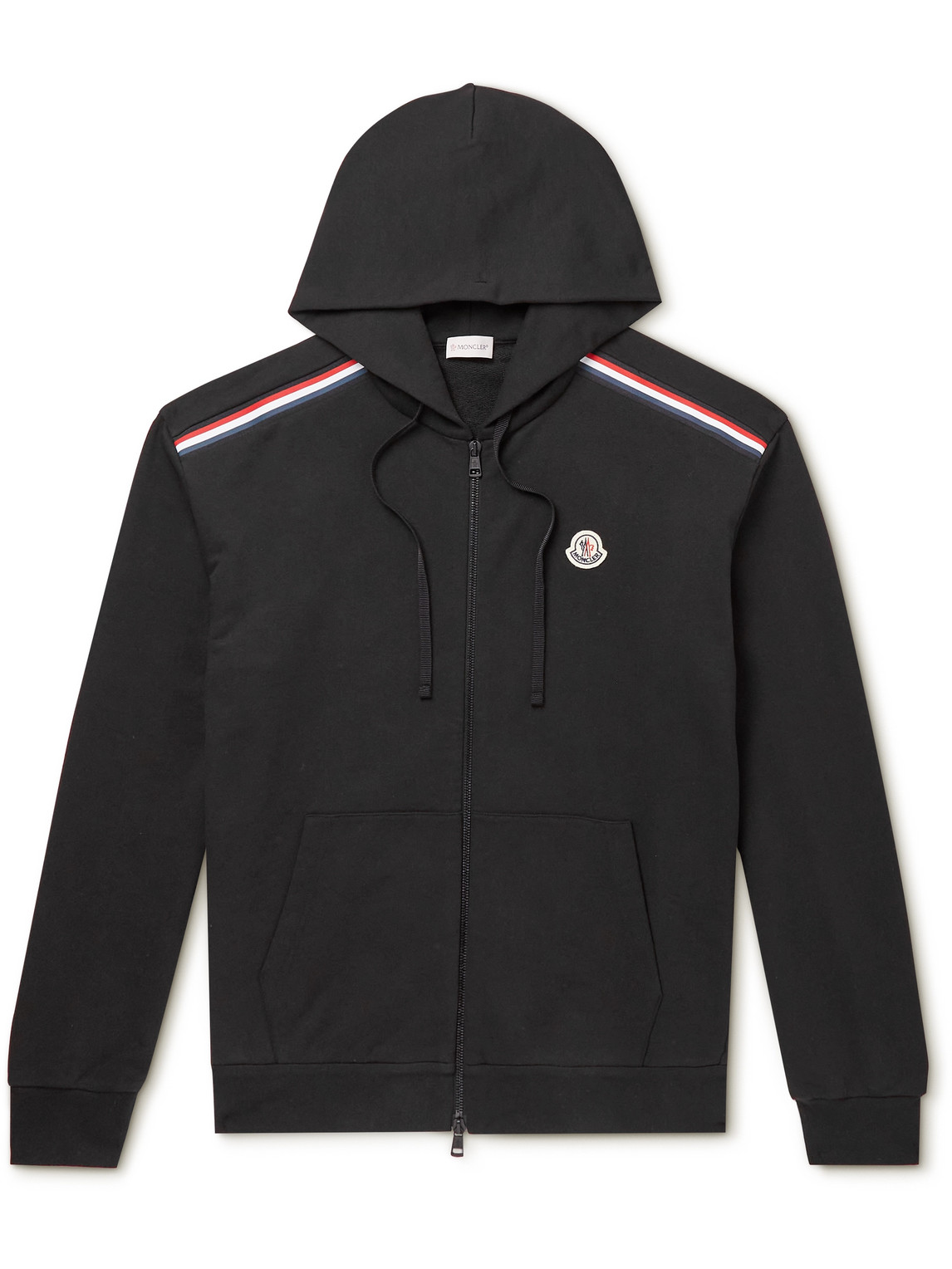 Moncler - Logo-Embroidered Striped Cotton-Jersey Zip-Up Hoodie - Men - Black - M