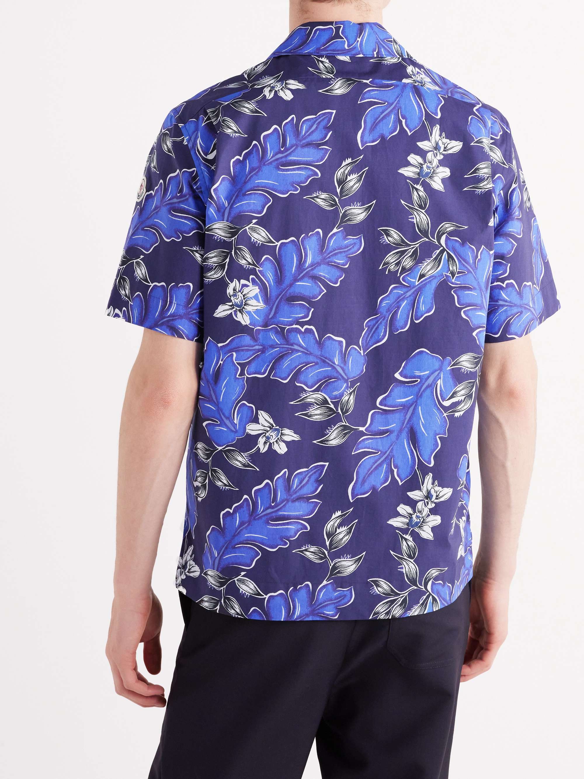 MONCLER Camp-Collar Logo-Appliquéd Printed Cotton-Poplin Shirt
