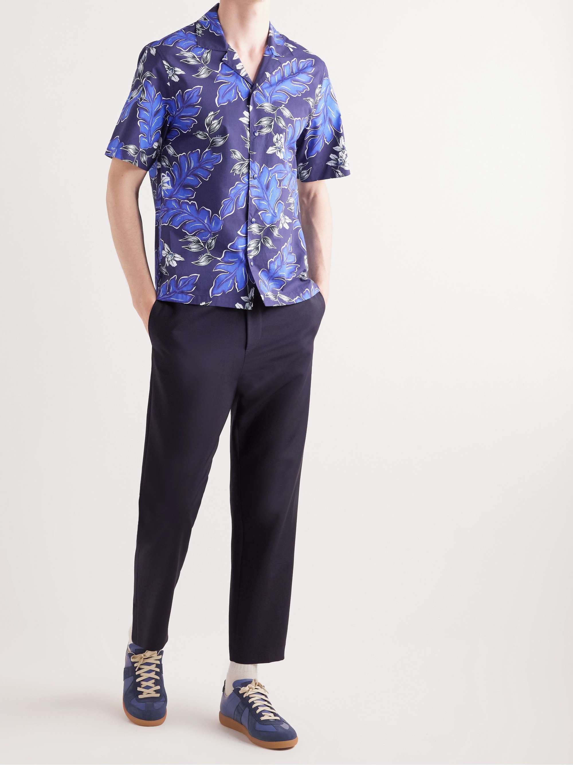 MONCLER Camp-Collar Logo-Appliquéd Printed Cotton-Poplin Shirt