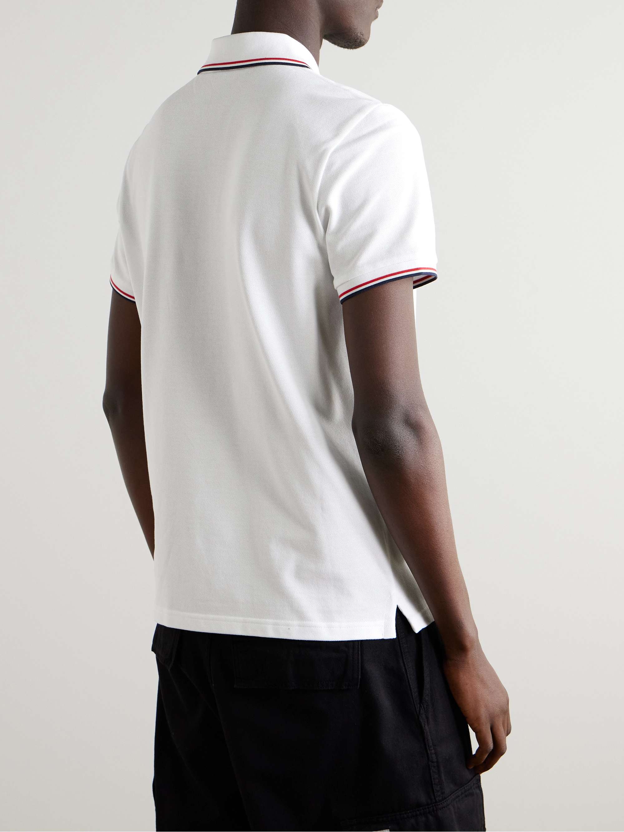 MONCLER Logo-Appliquéd Striped Cotton-Piqué Polo Shirt