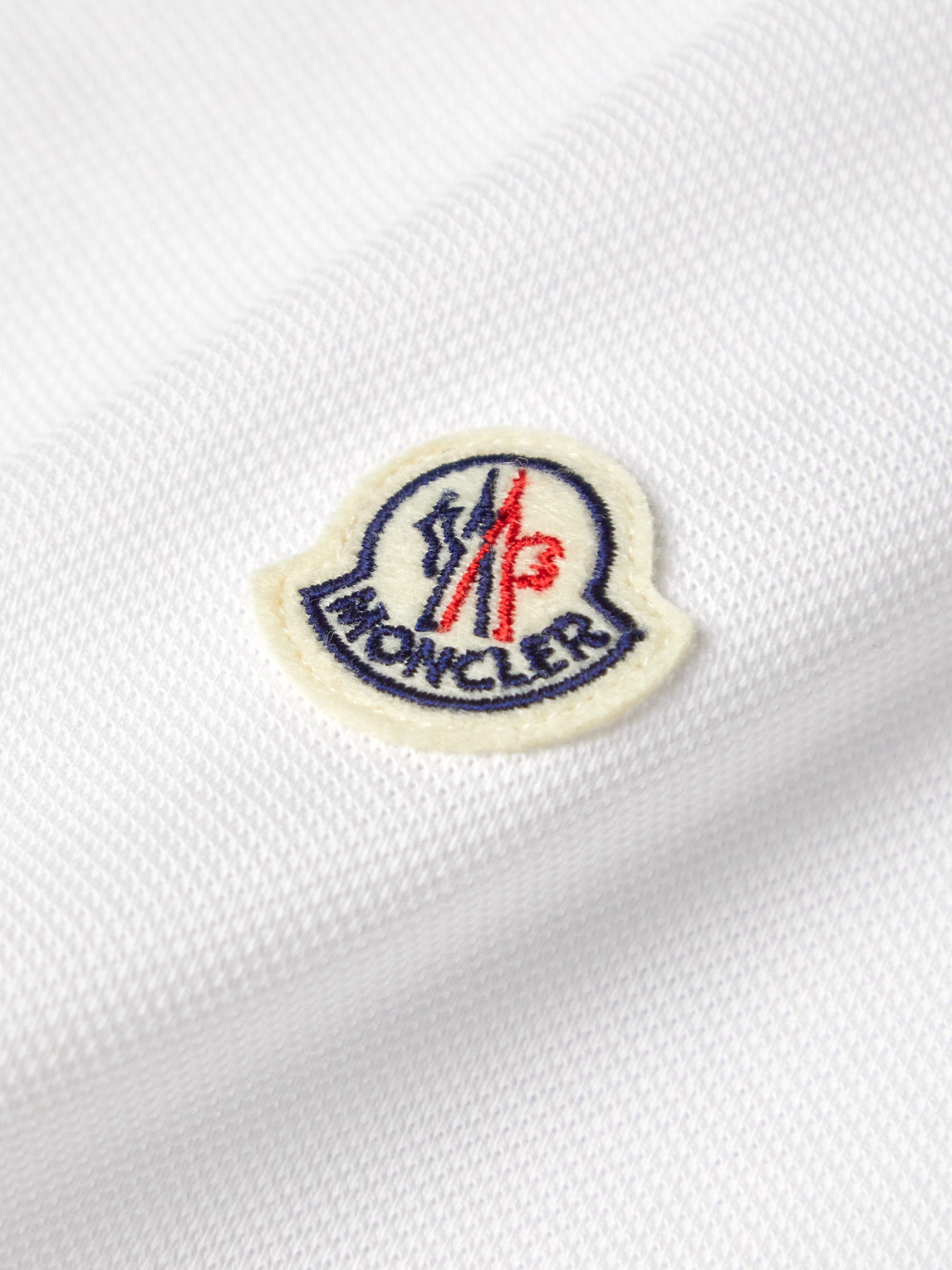 Shop Moncler Logo-appliquéd Striped Cotton-piqué Polo Shirt In White