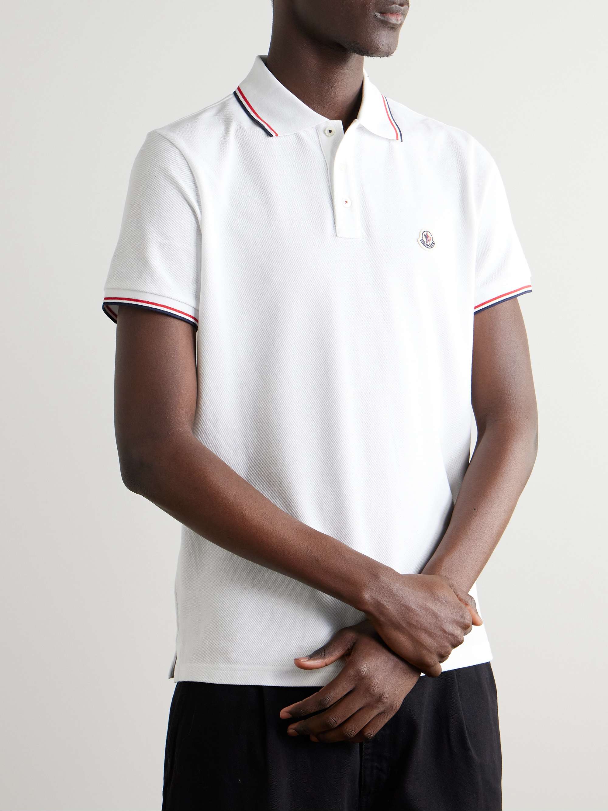 MONCLER Logo-Appliquéd Striped Cotton-Piqué Polo Shirt