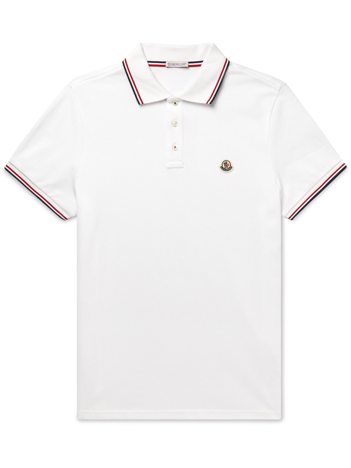 Shop Moncler Logo-appliquéd Striped Cotton-piqué Polo Shirt In White