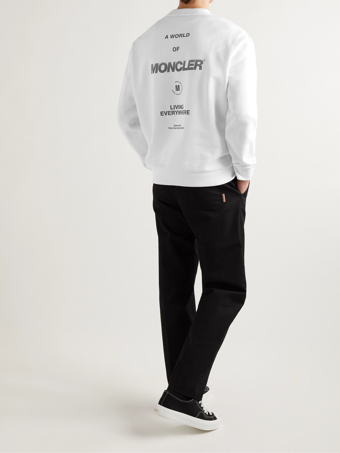 Moncler Men's Contrast-logo Crew Sweatshirt In White