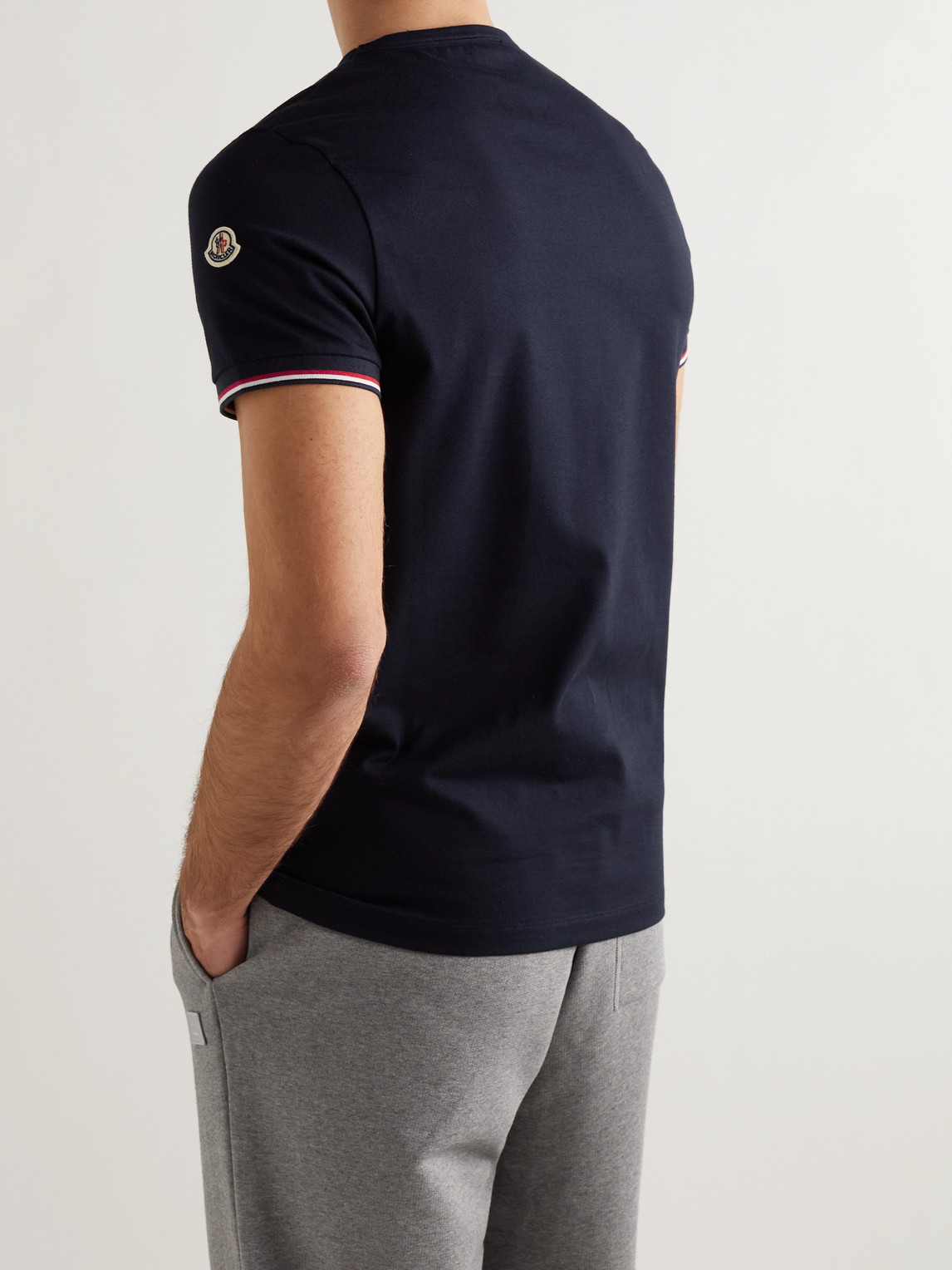 Shop Moncler Stretch-cotton Jersey T-shirt In Blue