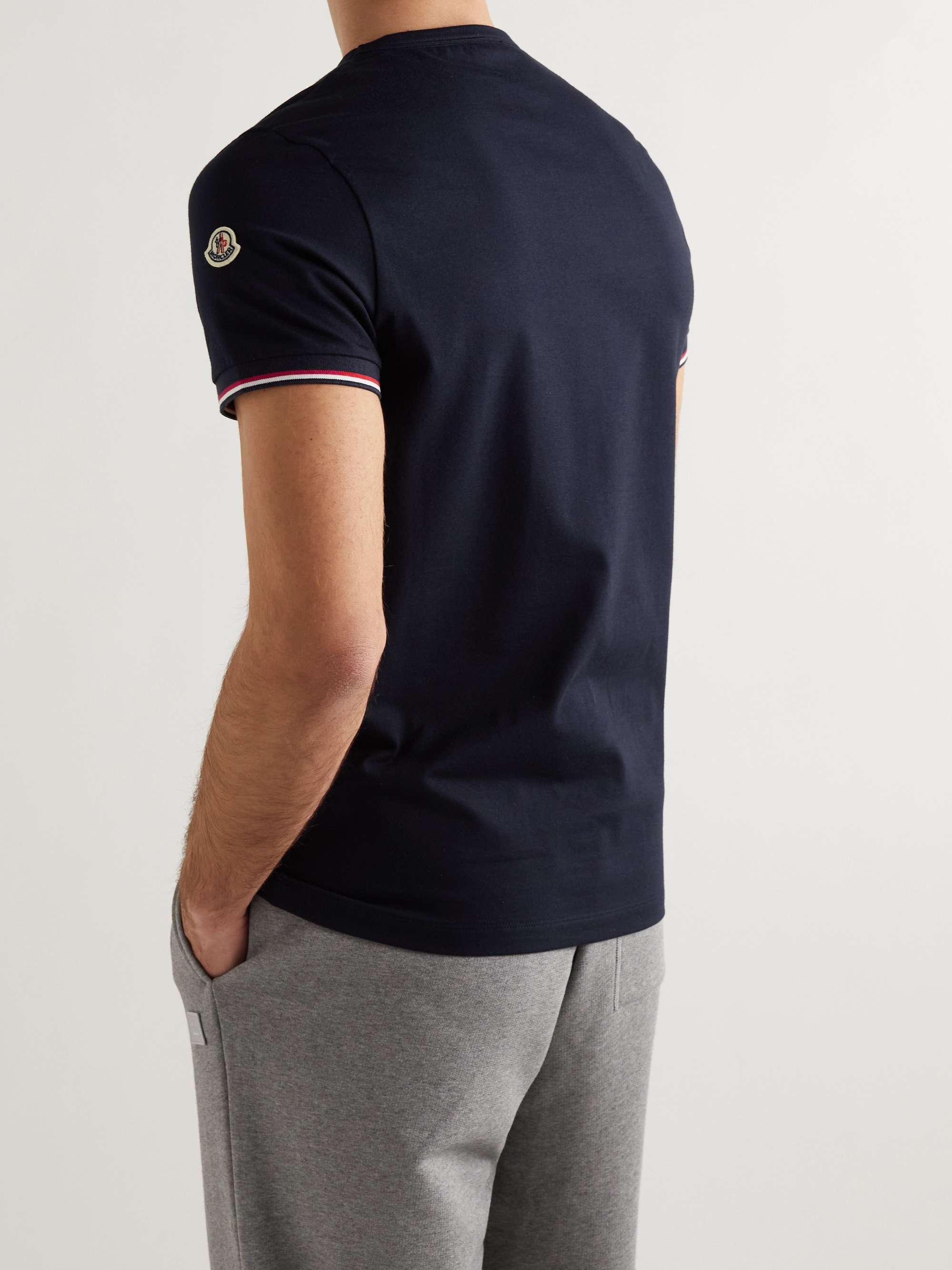 MONCLER Slim-Fit Logo-Appliquéd Contrast-Tipped Cotton-Blend Jersey T-Shirt