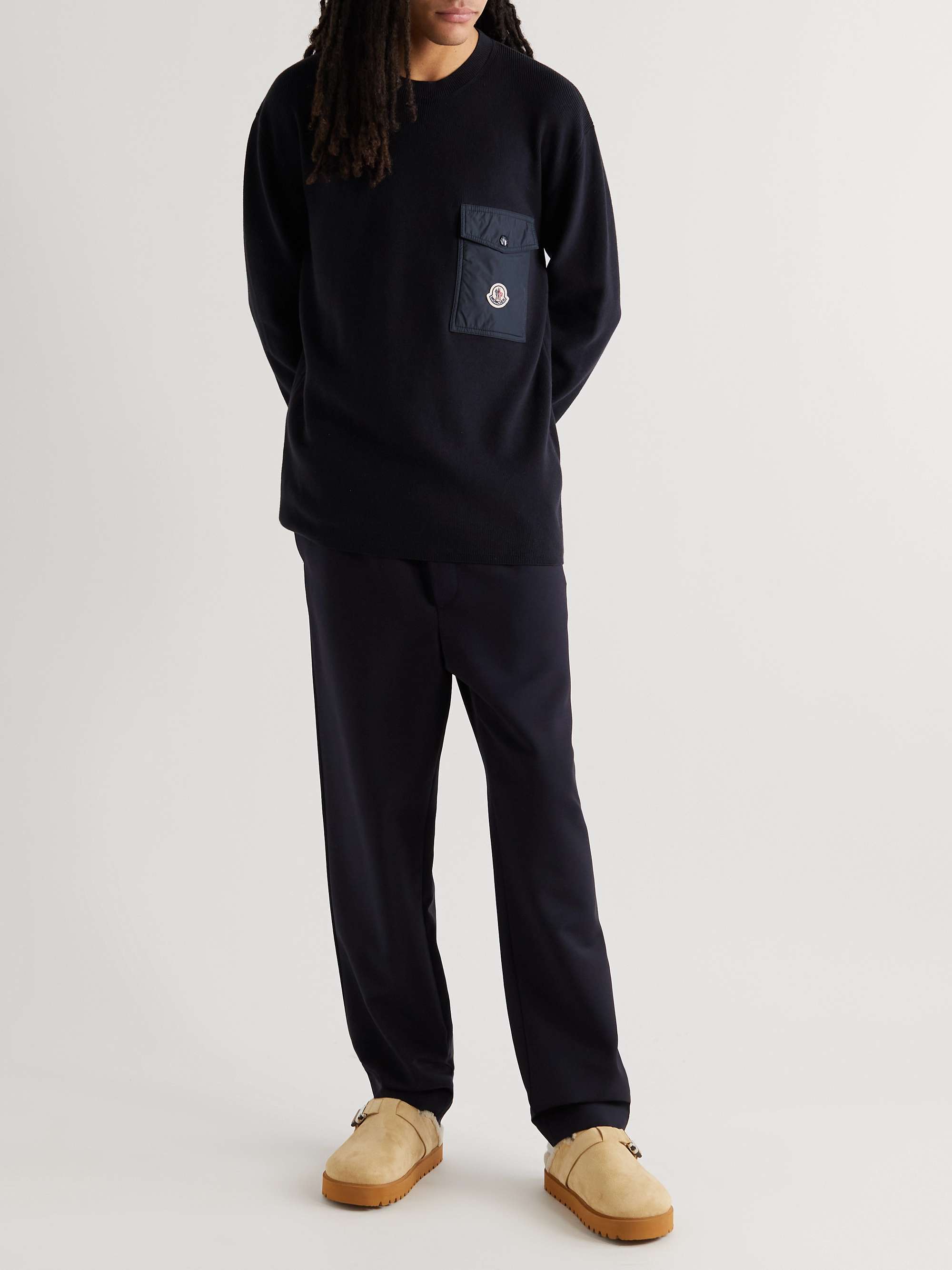 MONCLER Logo-Appliquéd Shell-Trimmed Cotton Sweater