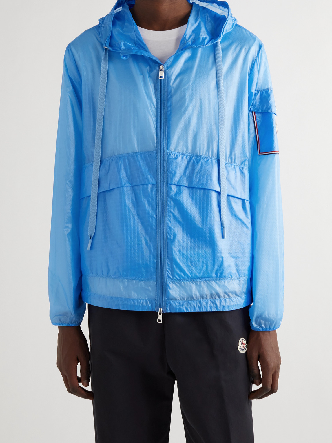 Shop Moncler Ebizo Logo-print Nylon-ripstop Hooded Jacket In Blue