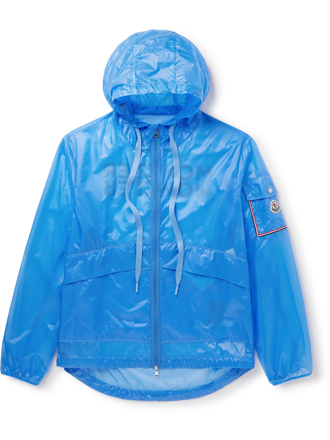 Shop Moncler Ebizo Logo-print Nylon-ripstop Hooded Jacket In Blue