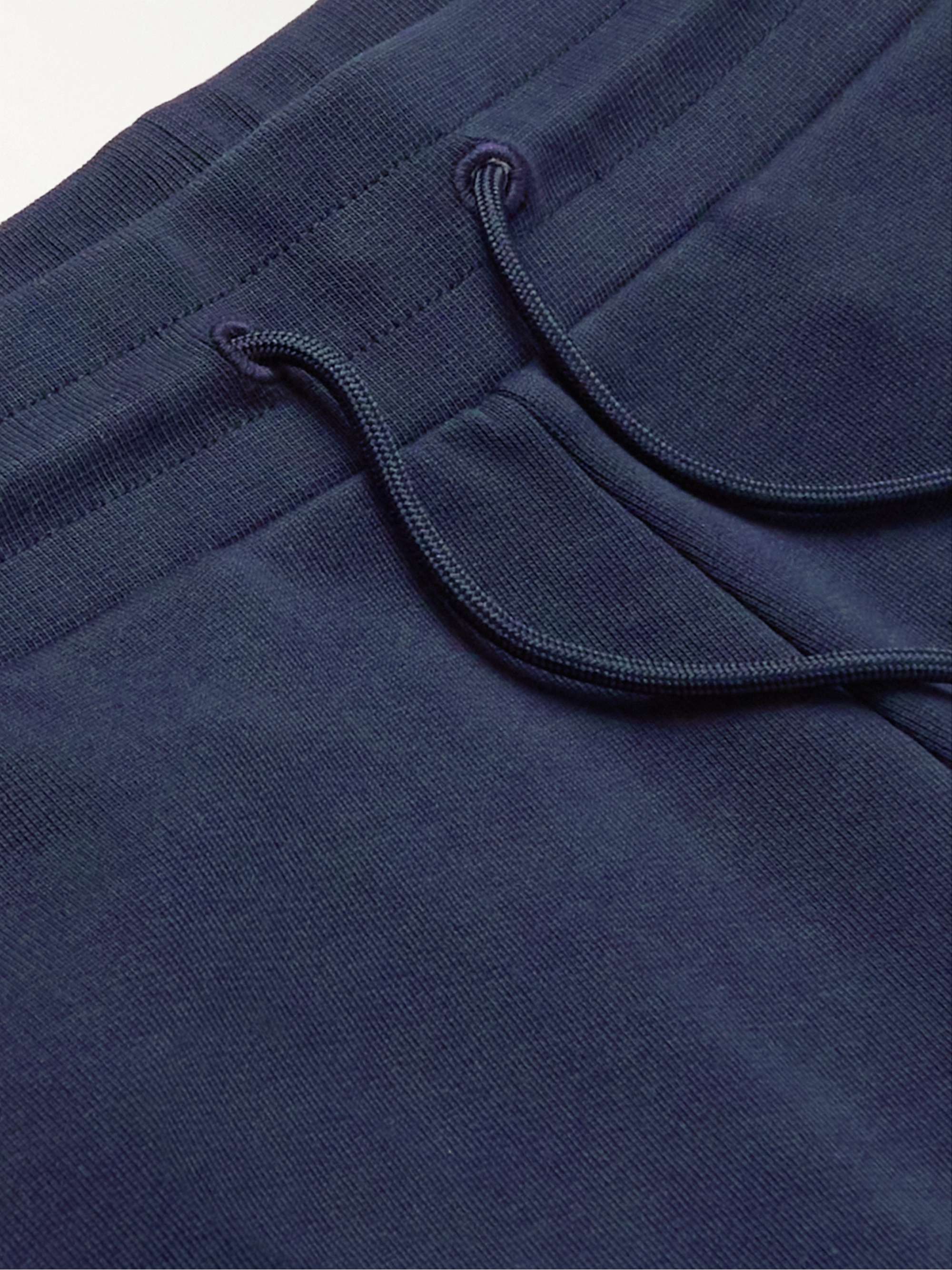 MONCLER Tapered Logo-Appliquéd Shell-Trimmed Cotton-Jersey Sweatpants