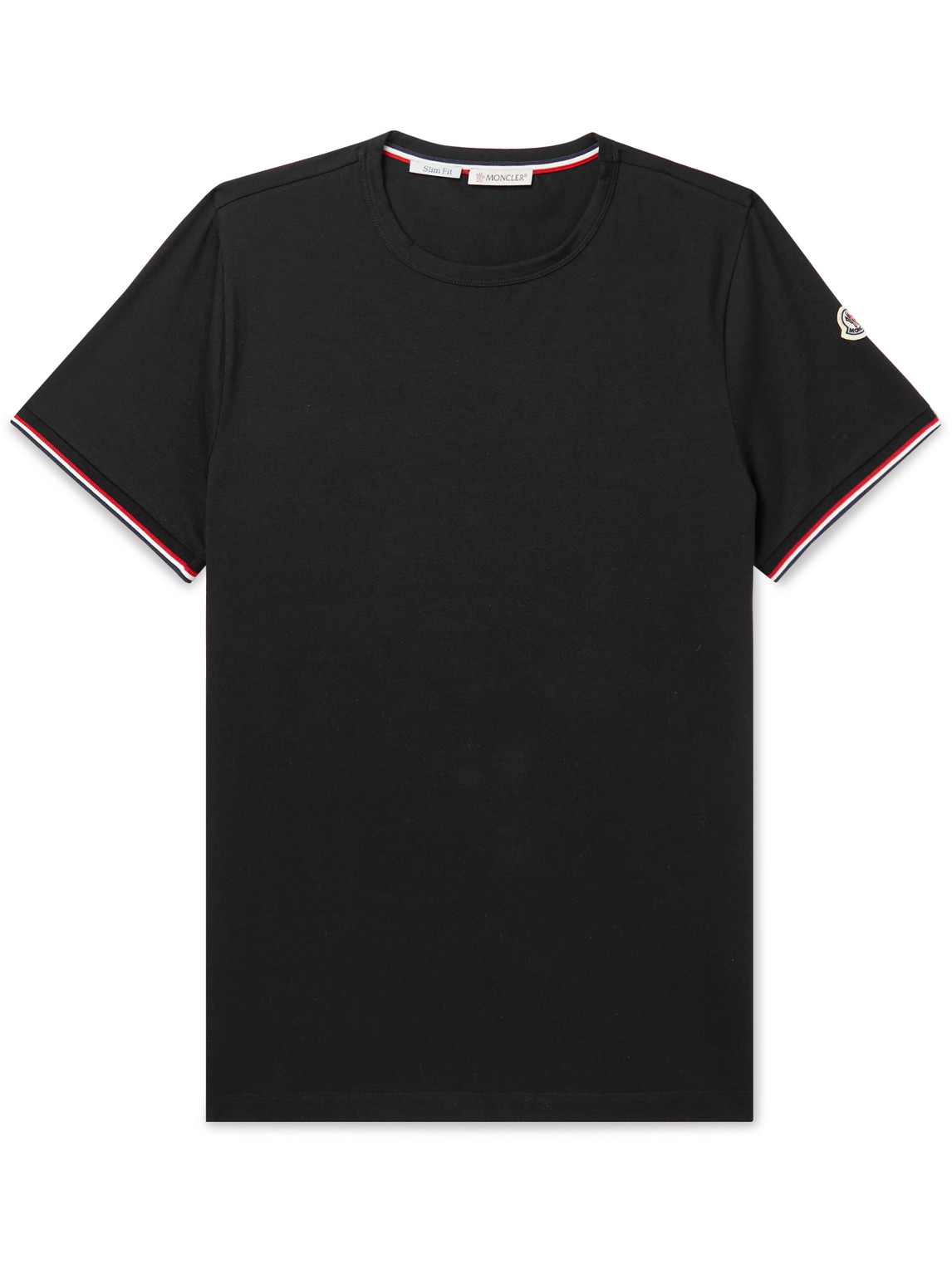 Moncler Slim-fit Logo-appliquéd Contrast-tipped Cotton-blend Jersey T-shirt In Black