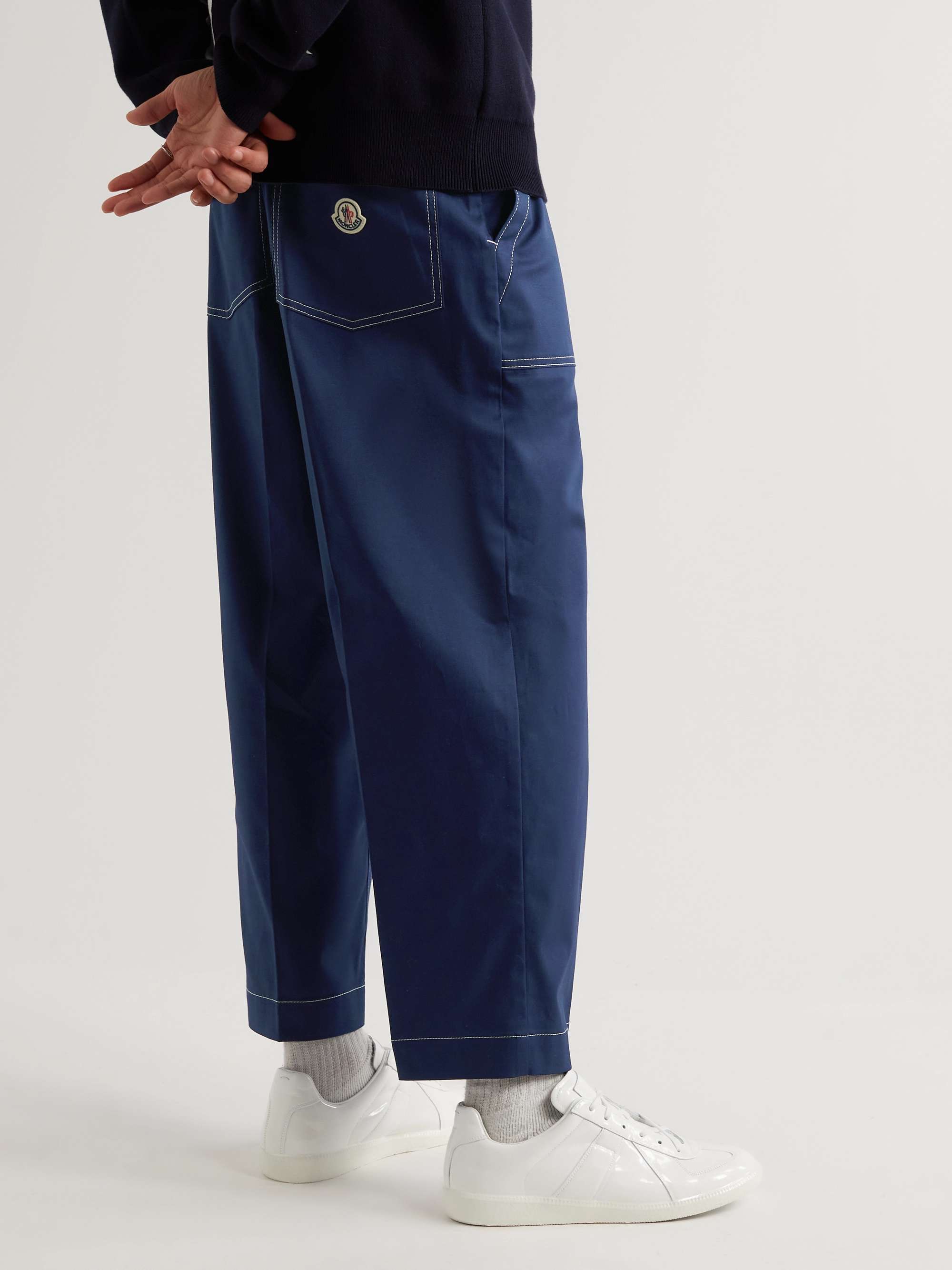 MONCLER Straight-Leg Logo-Appliquéd Cotton-Blend Twill Trousers