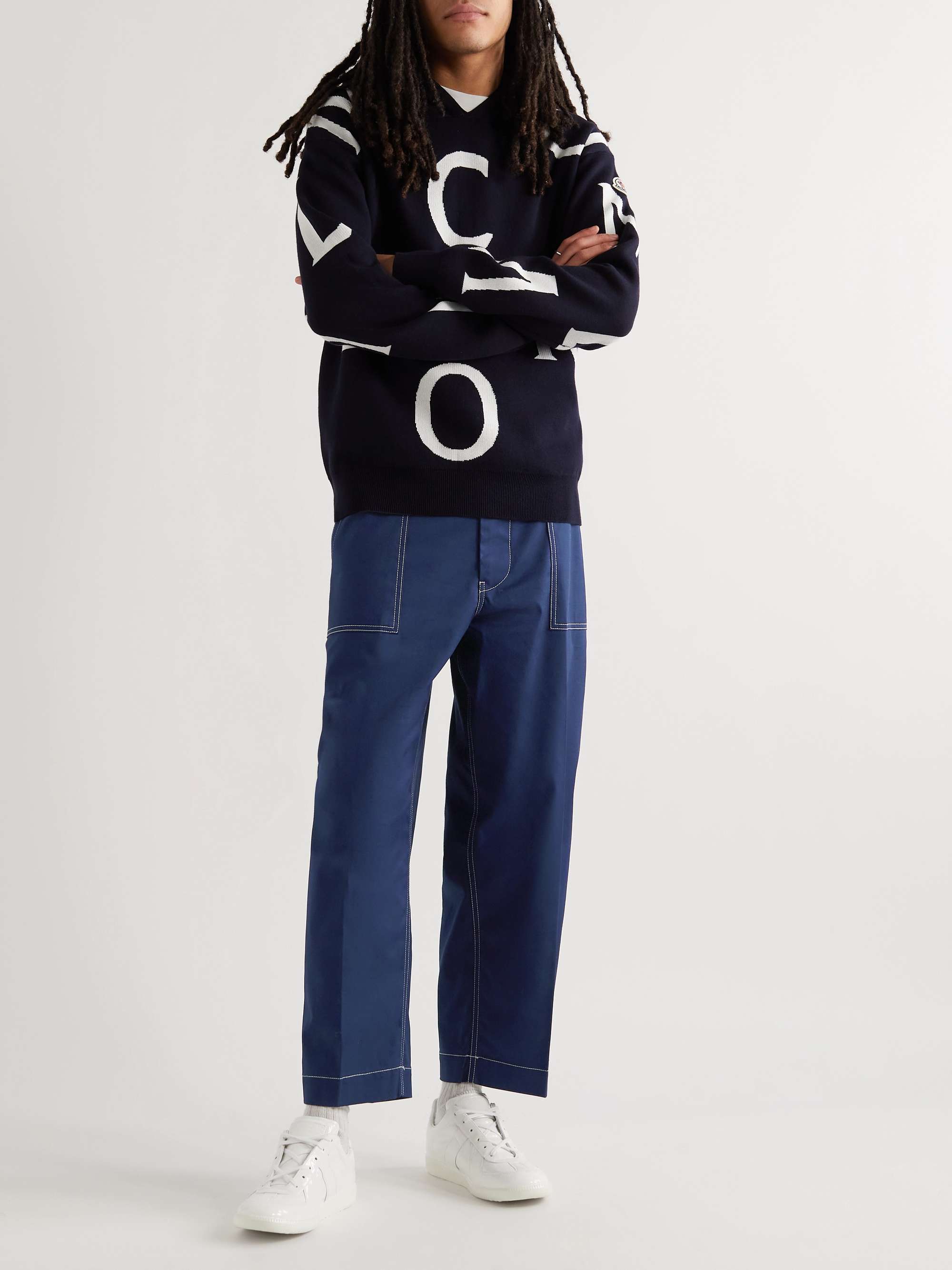 MONCLER Straight-Leg Logo-Appliquéd Cotton-Blend Twill Trousers