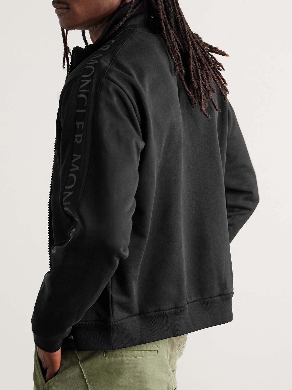 Moncler Logo-print Shell-trimmed Cotton-jersey Zip-up Sweatshirt In Black