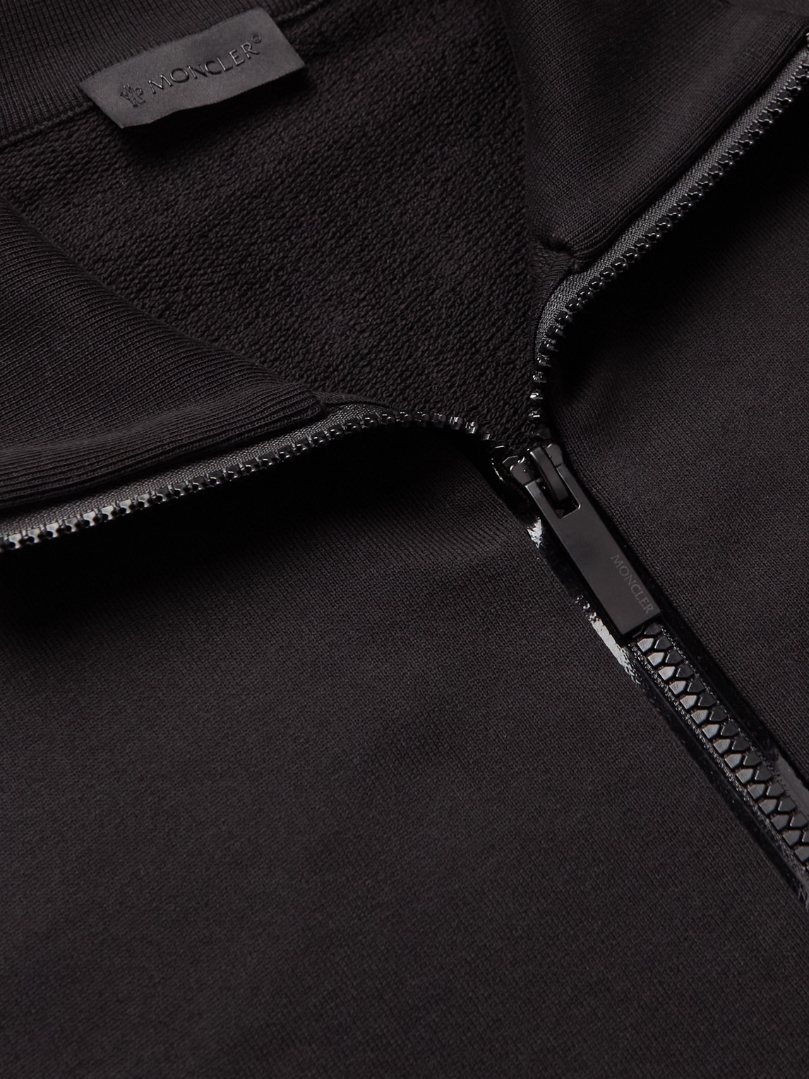 Moncler Logo-print Shell-trimmed Cotton-jersey Zip-up Sweatshirt In Black