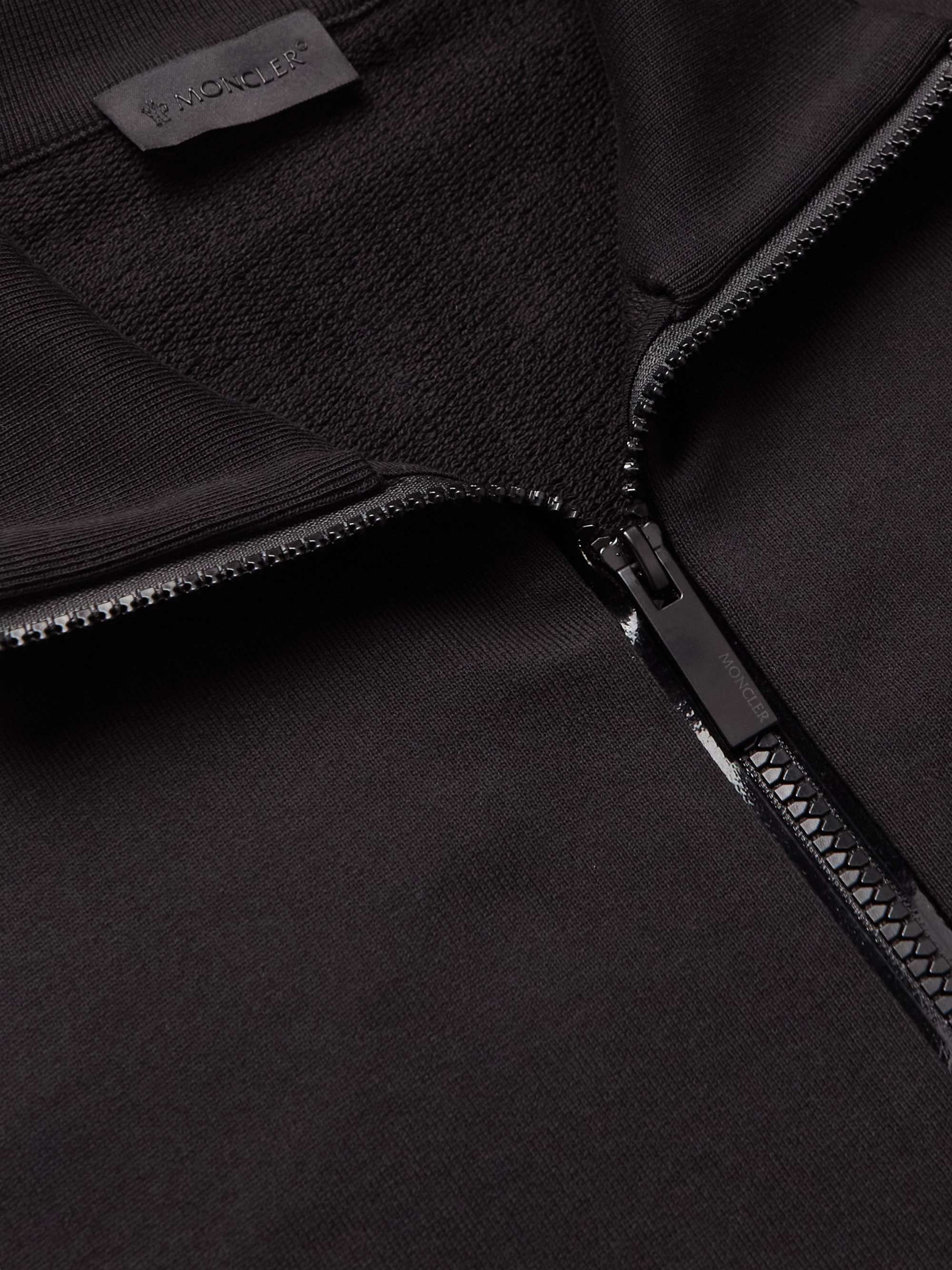 MONCLER Logo-Print Shell-Trimmed Cotton-Jersey Zip-Up Sweatshirt