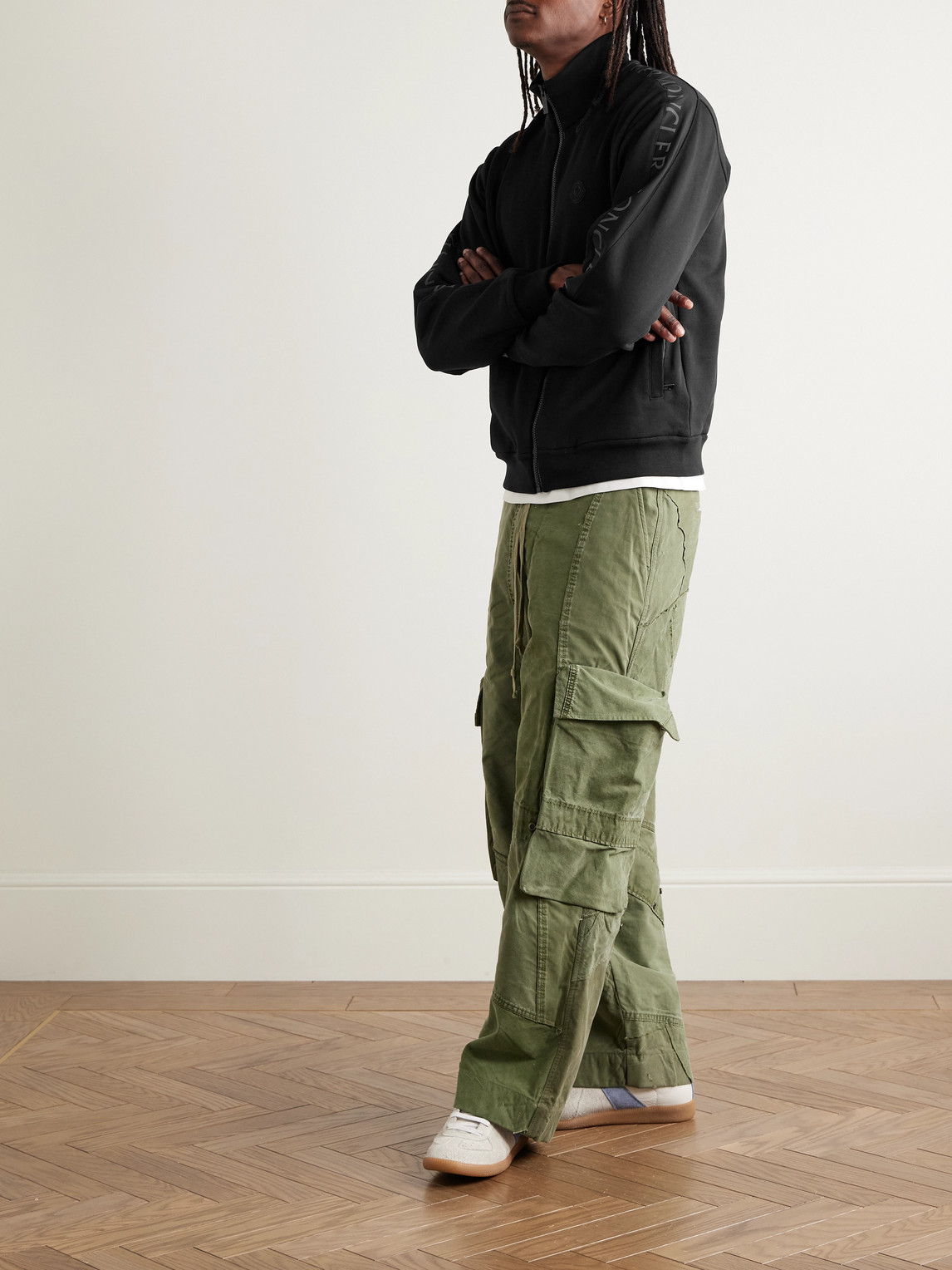 Moncler Logo-print Shell-trimmed Cotton-jersey Zip-up Sweatshirt In Black
