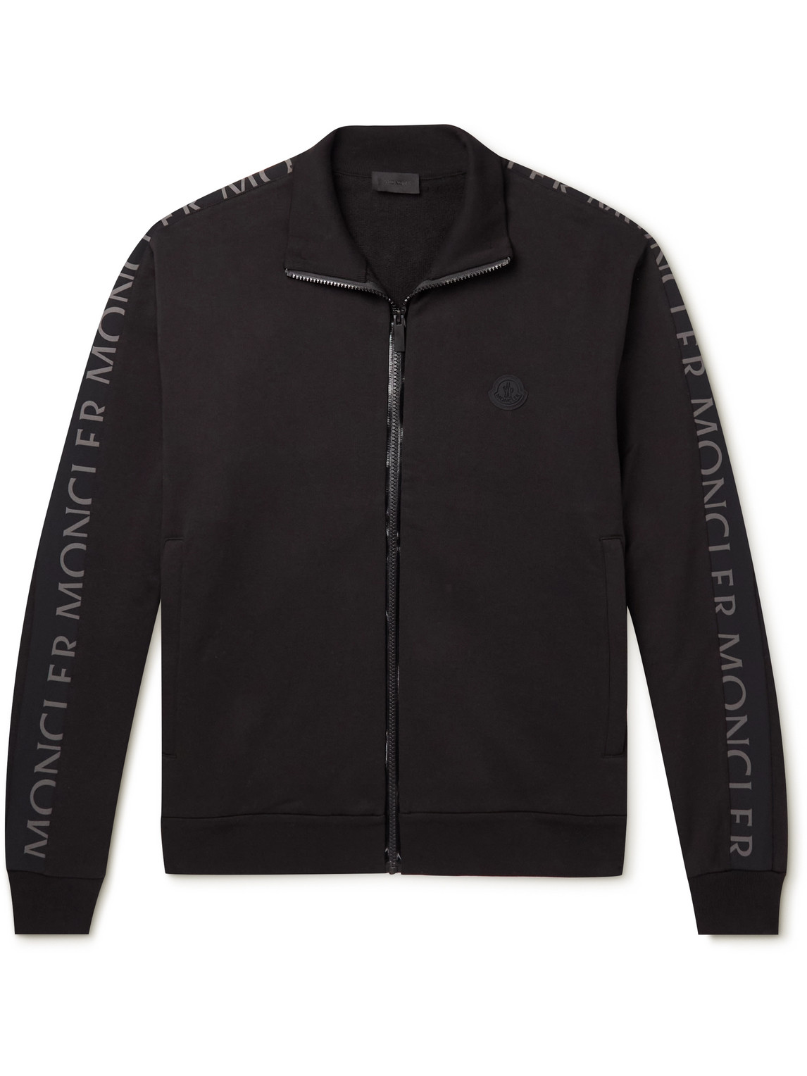 Moncler Logo-print Shell-trimmed Cotton-jersey Zip-up Sweatshirt In Black