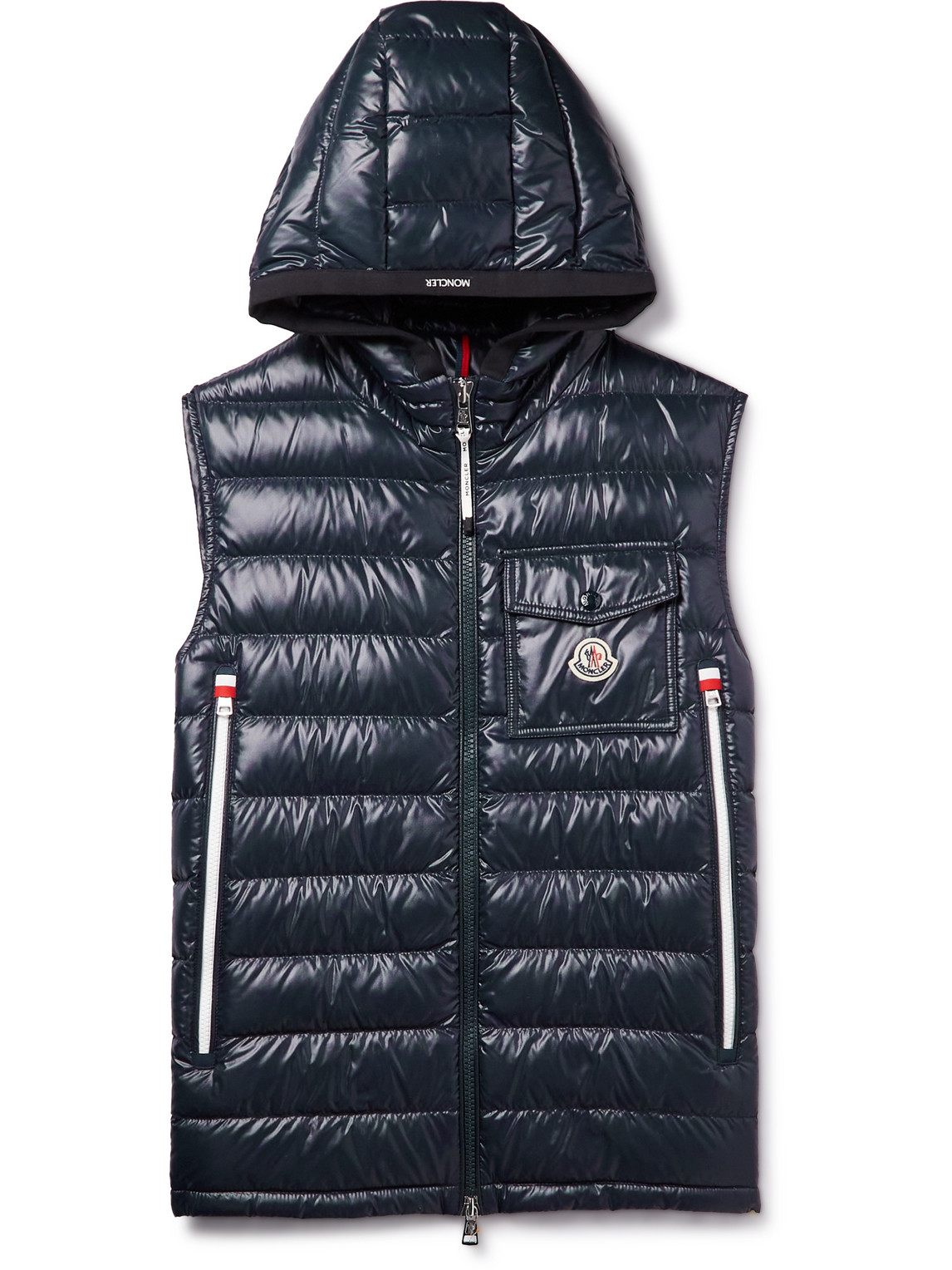 Moncler Ragot Logo-appliquéd Quilted Glossed-shell Hooded Down Gilet In Green