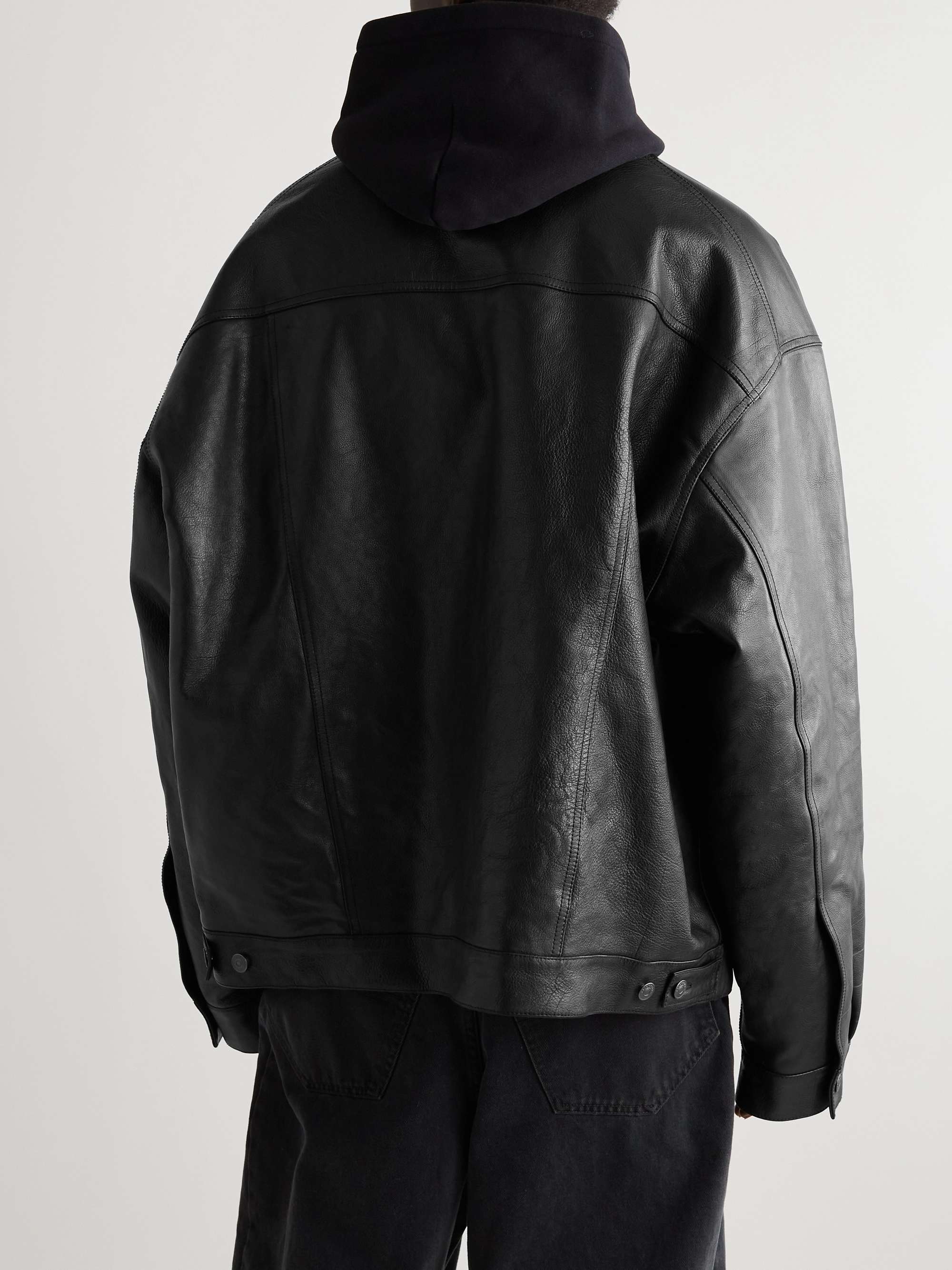 BALENCIAGA Oversized Full-Grain Leather Trucker Jacket