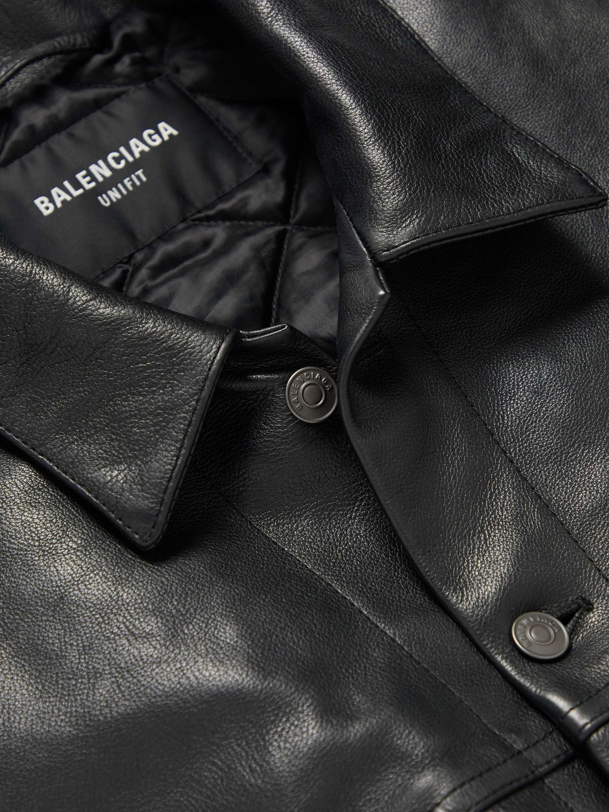 BALENCIAGA Oversized Full-Grain Leather Trucker Jacket