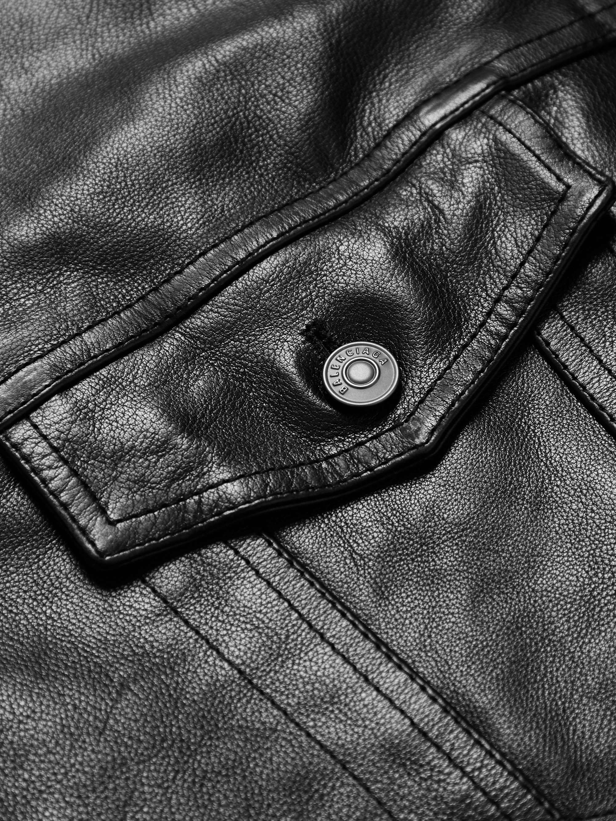 BALENCIAGA Oversized Full-Grain Leather Trucker Jacket