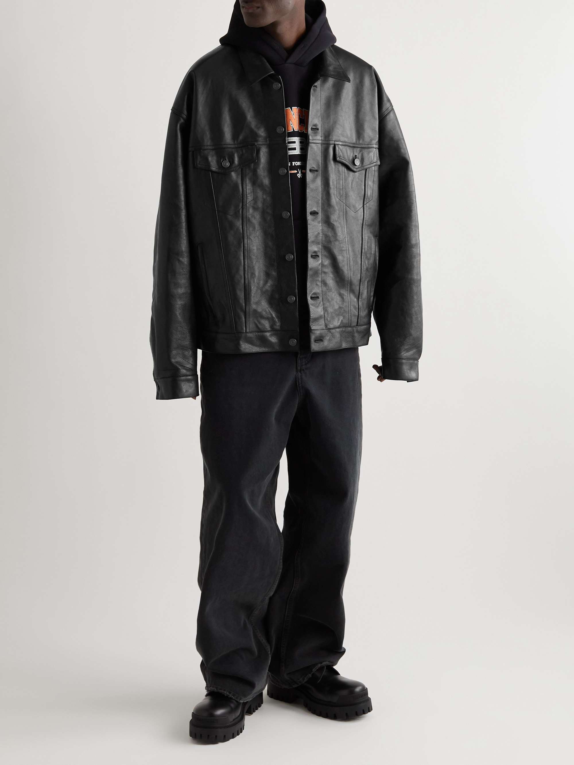 Balenciaga Printed Leather Biker Jacket in Black for Men