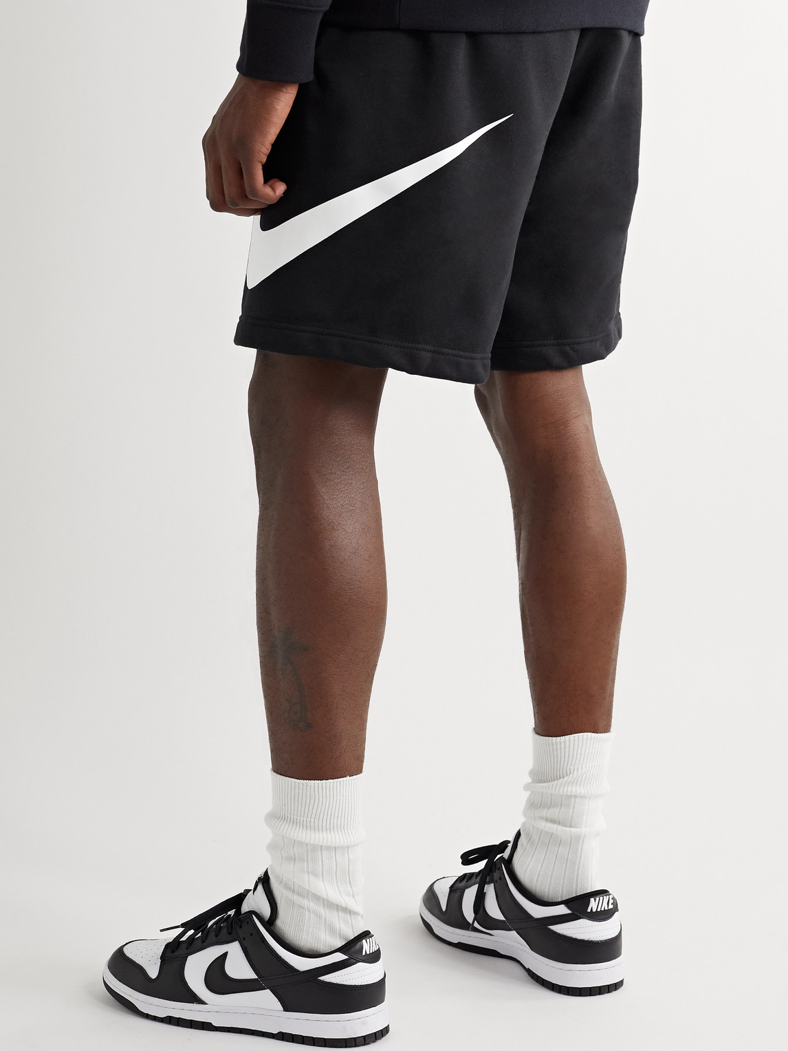 Shop Nike Sportswear Club Straight-leg Logo-print Cotton-blend Jersey Shorts In Black