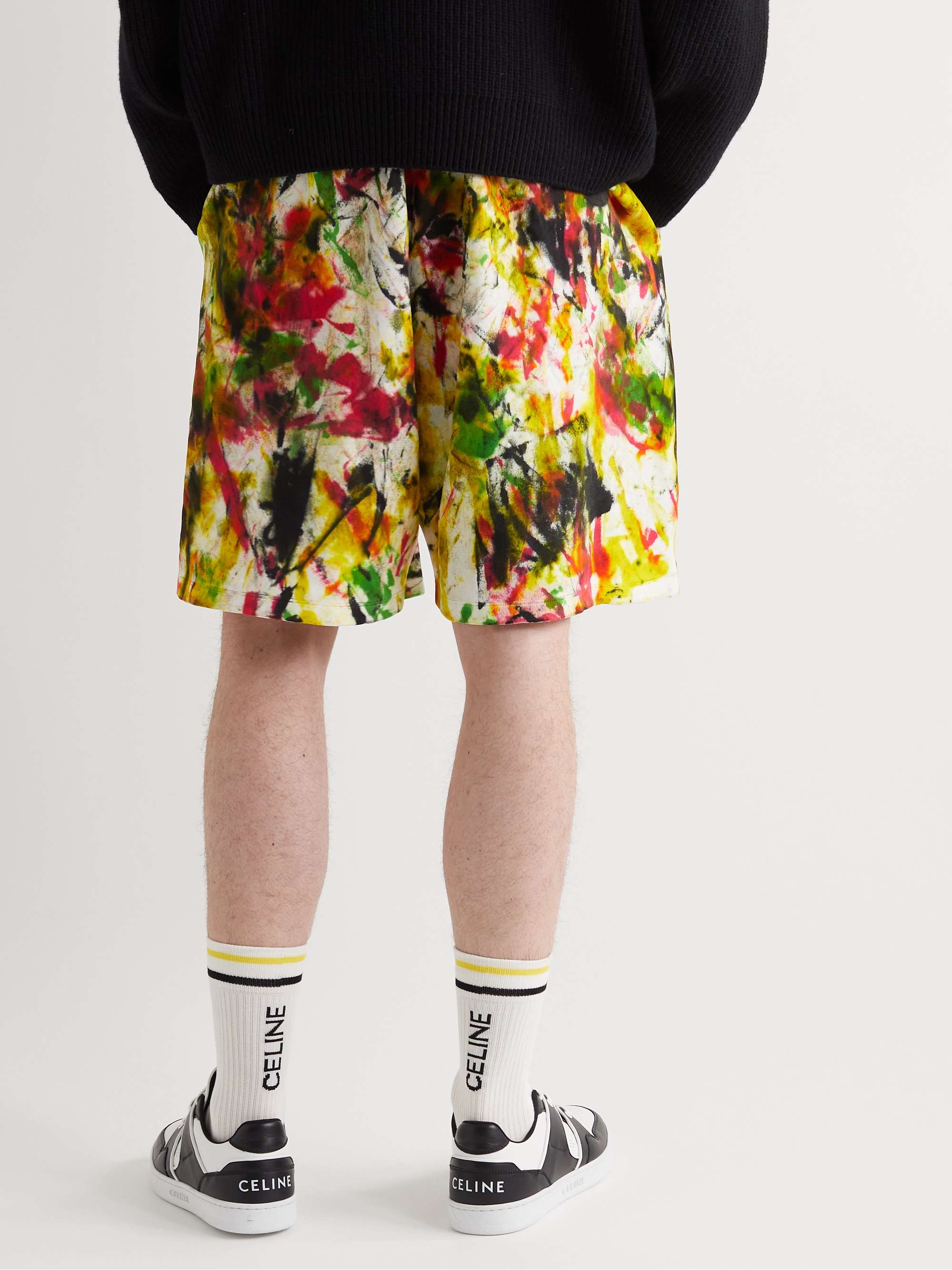 CELINE Wide-Leg Tiger-Print Cotton-Jersey Drawstring Shorts