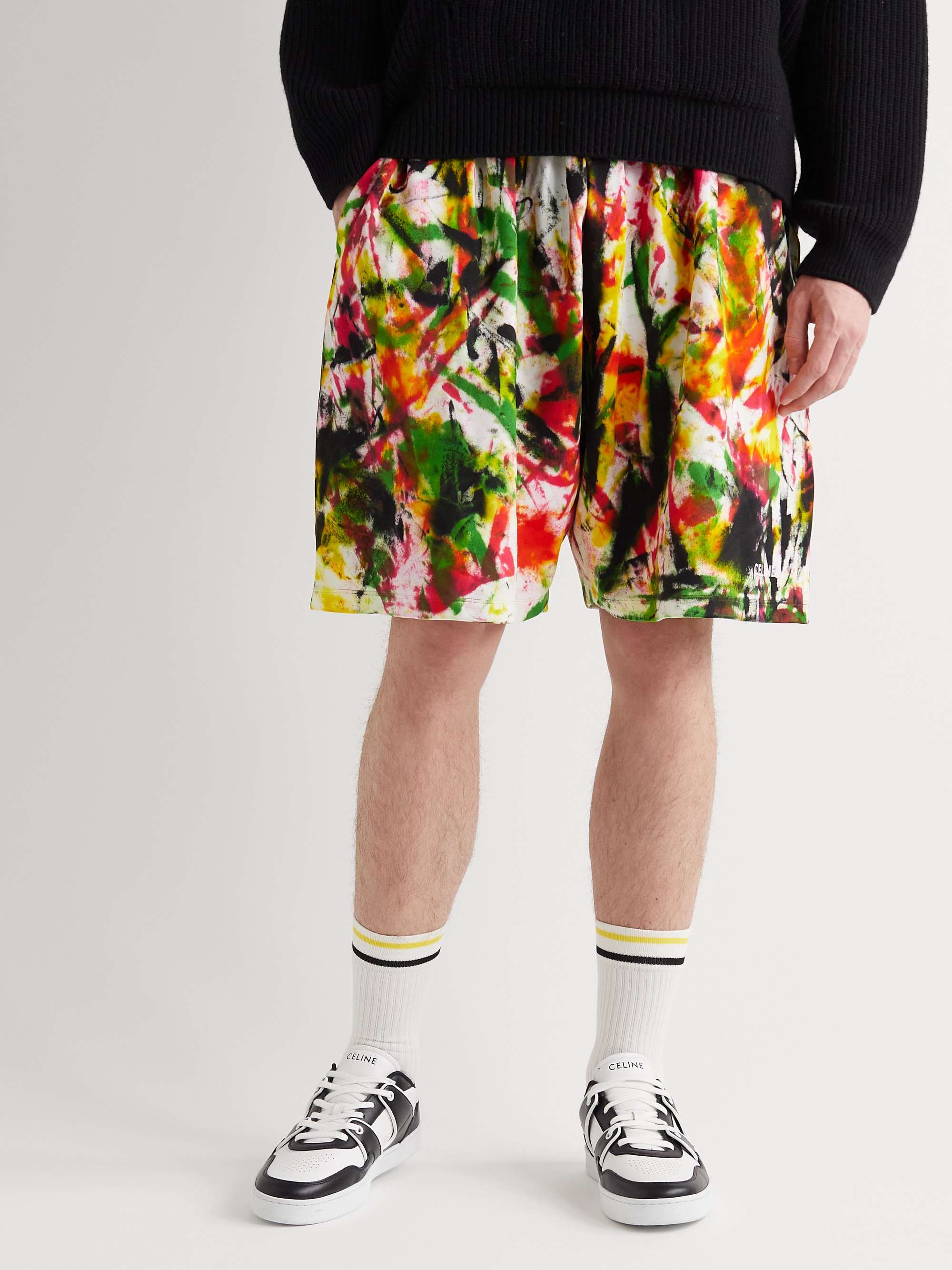 CELINE Wide-Leg Tiger-Print Cotton-Jersey Drawstring Shorts