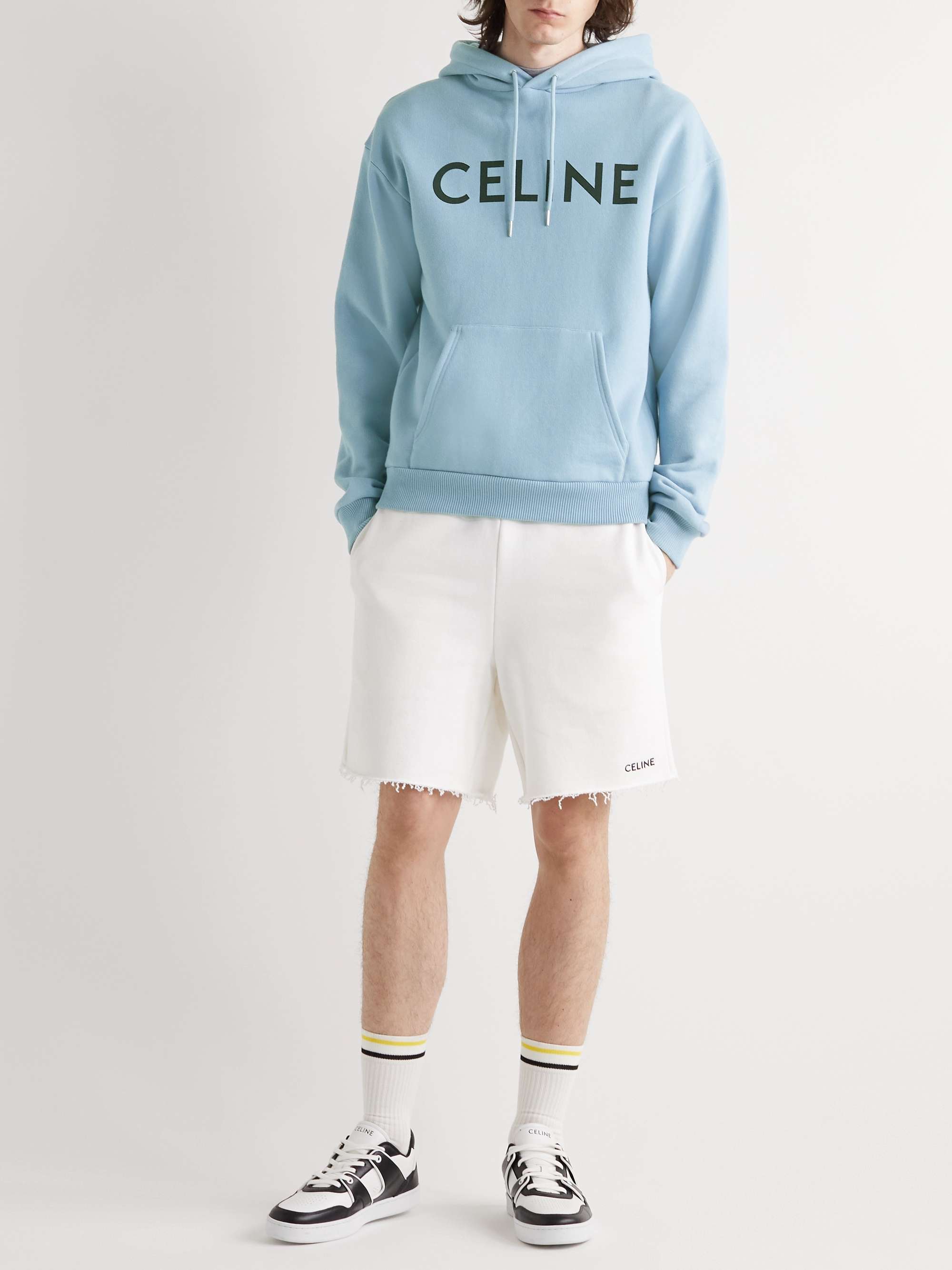 CELINE, Logo-Detailed Cotton-Jersey Hoodie, Men, Gray, XS