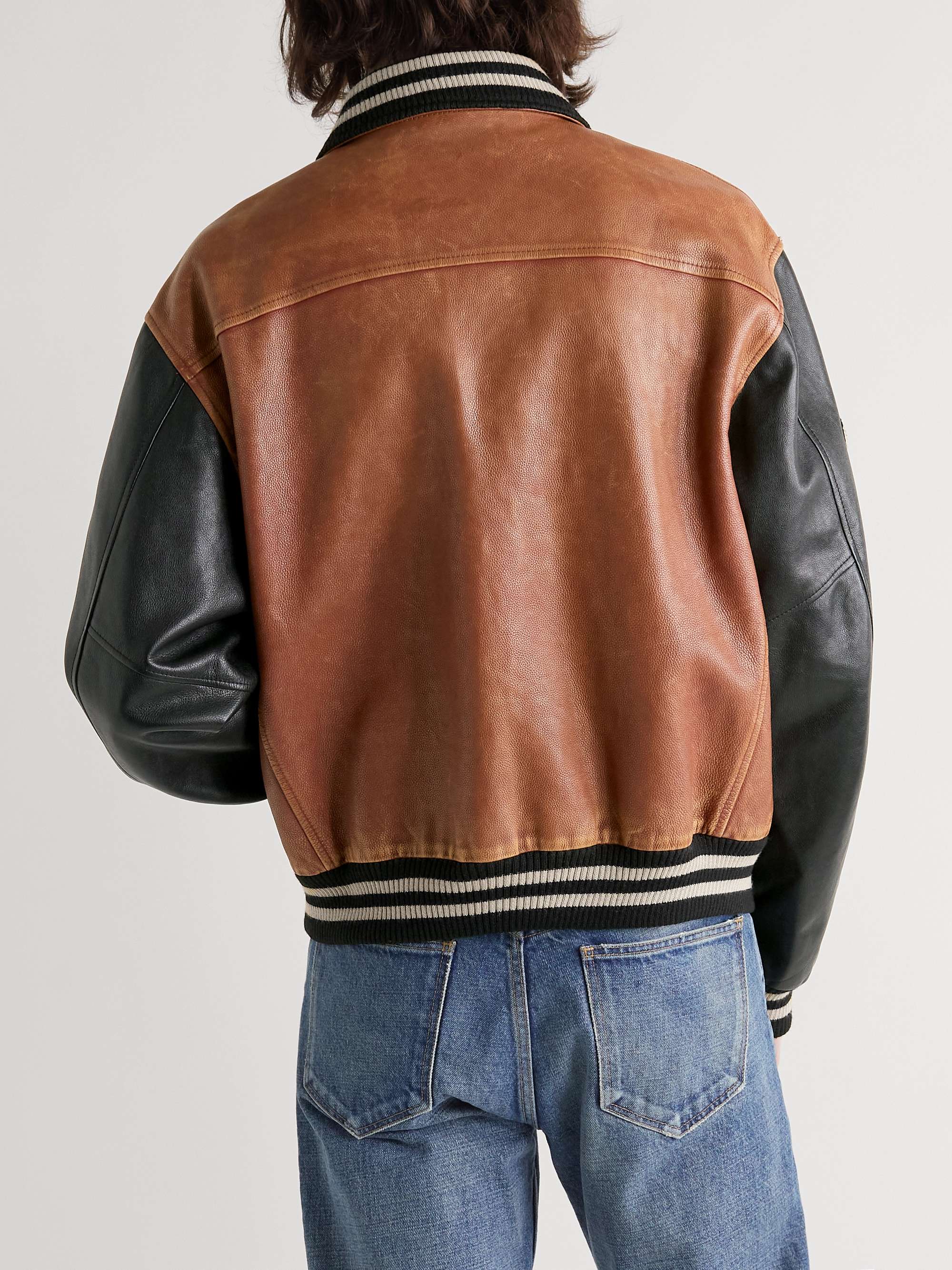 CELINE HOMME Teddy Oversized Logo-Appliquéd Leather Bomber Jacket