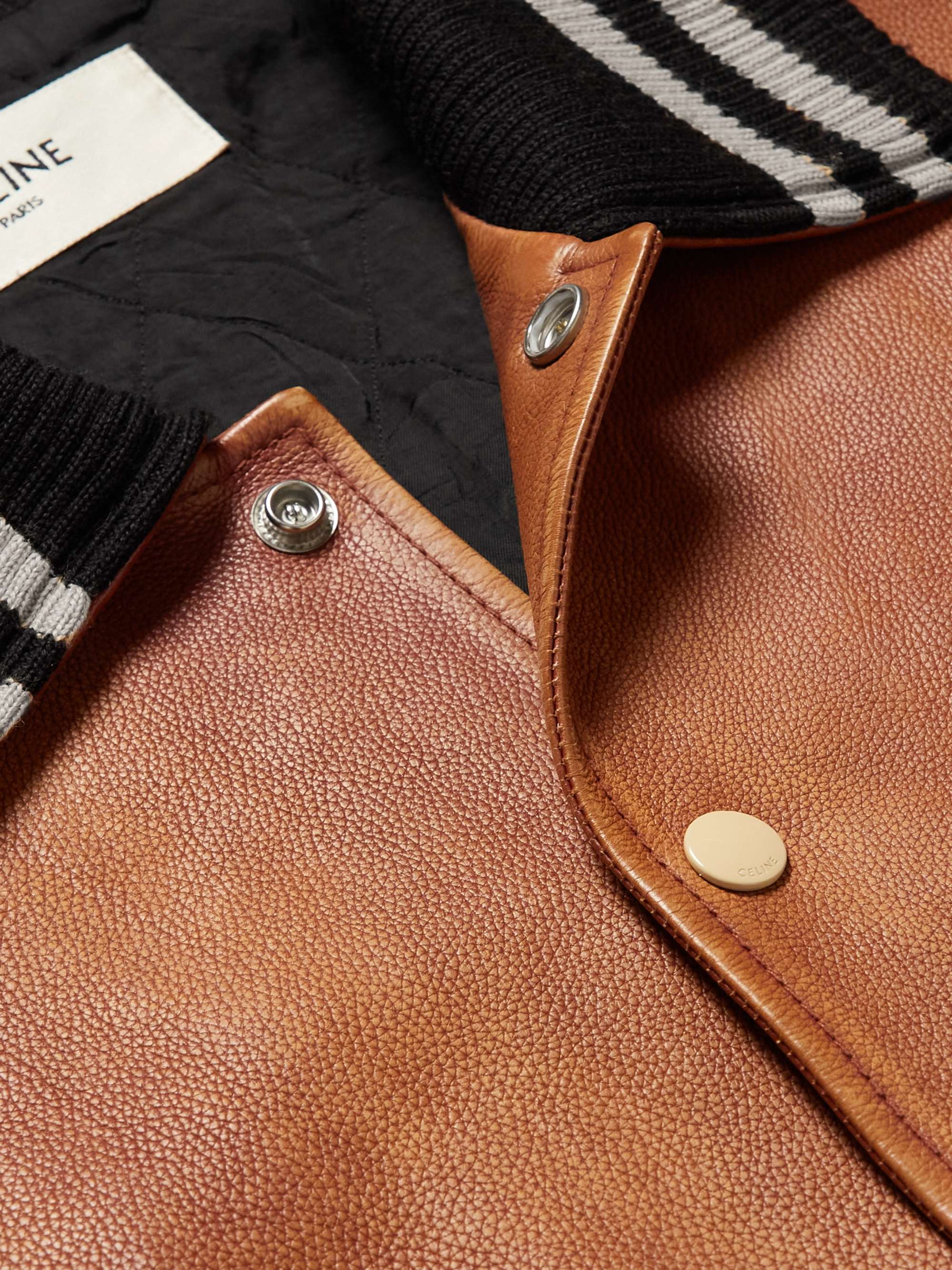 CELINE HOMME Teddy Oversized Logo-Appliquéd Leather Bomber Jacket