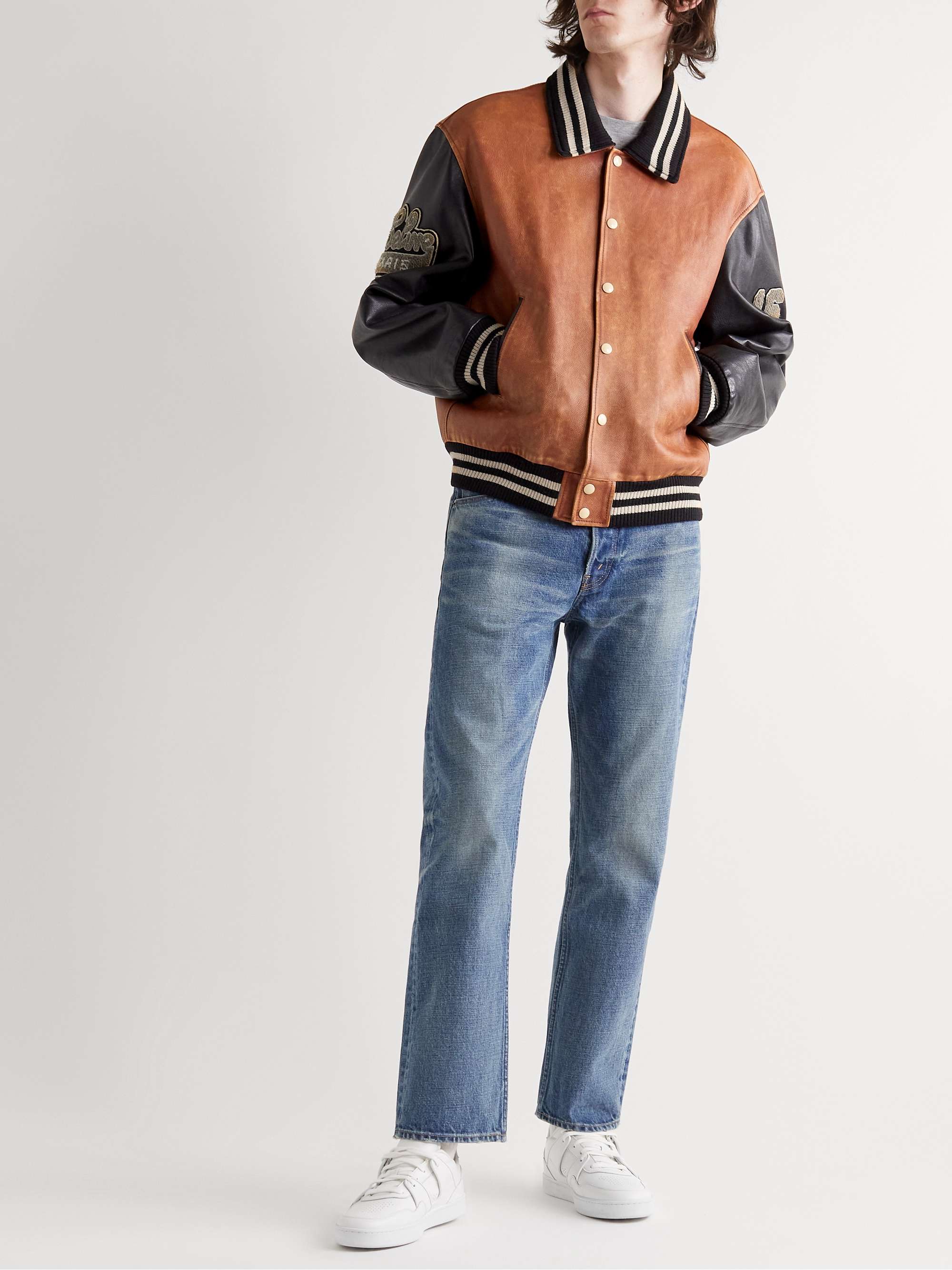 Appliquéd Wool-Blend Felt and Leather Varsity Jacket