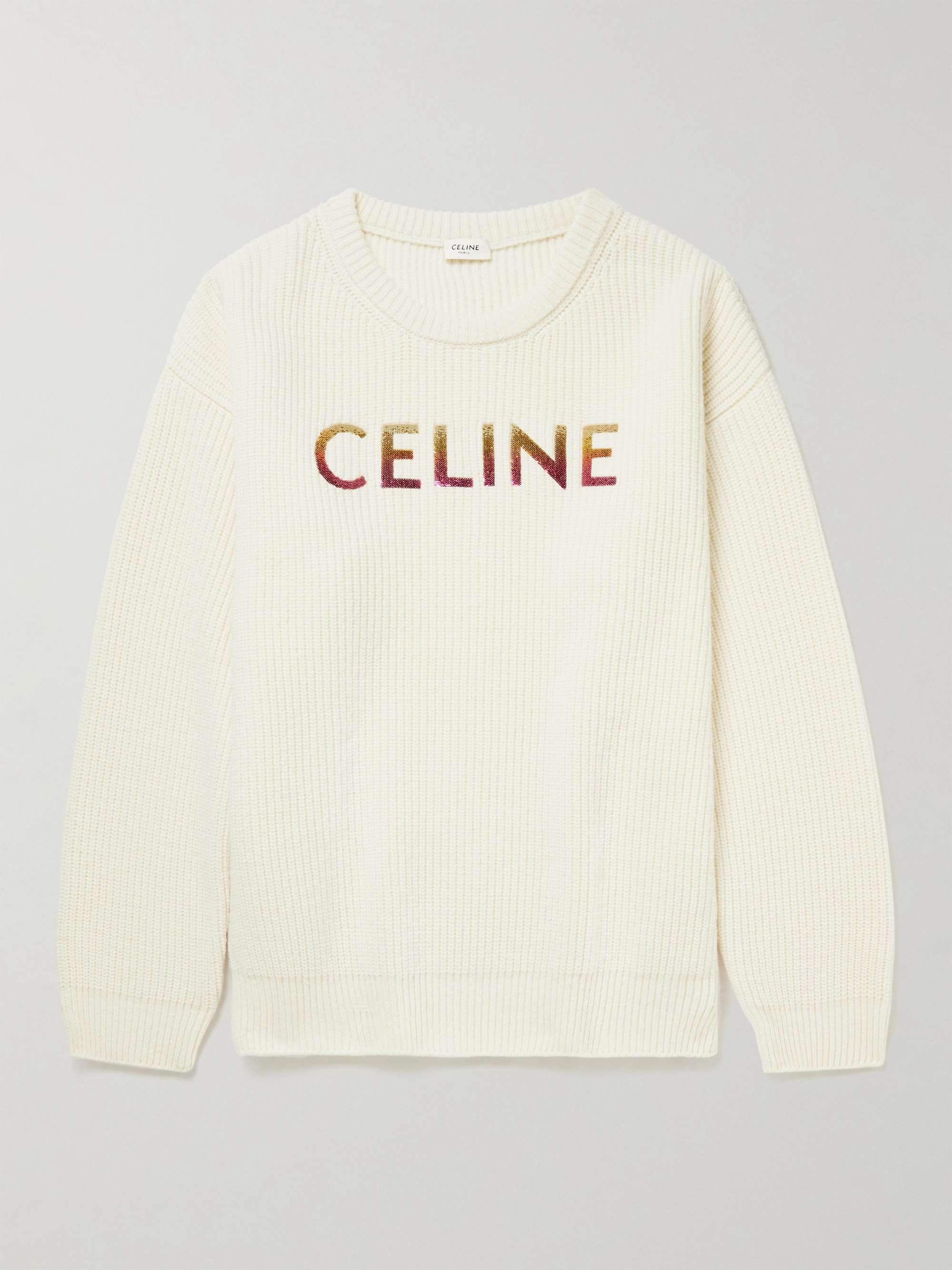 CELINE HOMME Sequin-Embellished Ribbed Wool Sweater