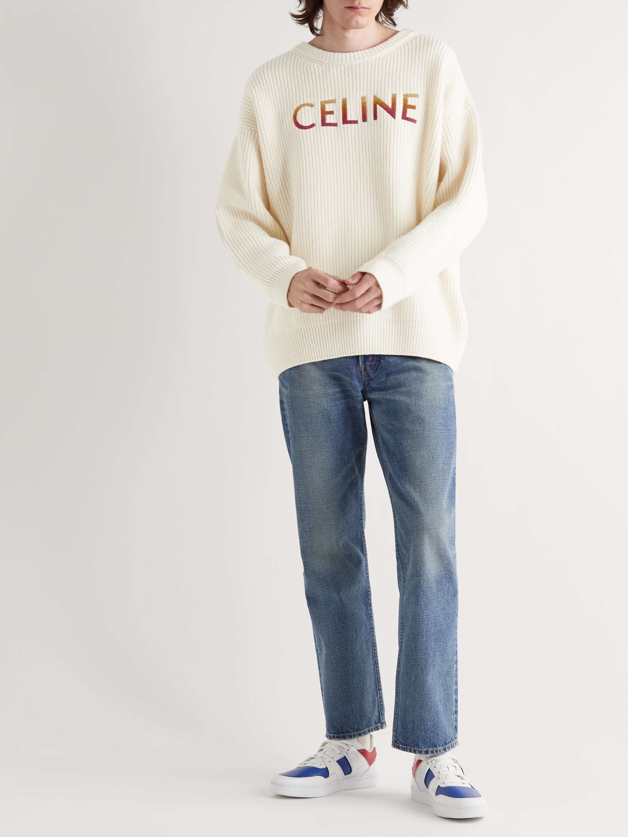 CELINE HOMME Sequin-Embellished Ribbed Wool Sweater for Men | MR PORTER