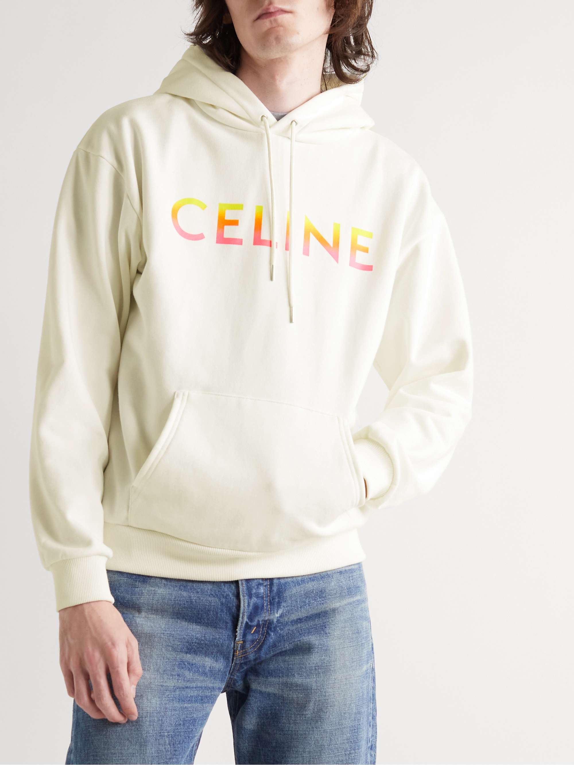 CELINE Oversized Logo-Print Cotton-Blend Jersey Hoodie