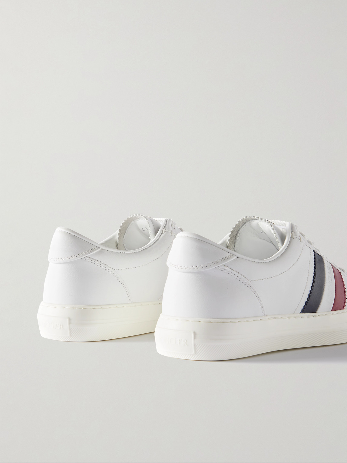 Shop Moncler New Monaco Striped Leather Sneakers In White